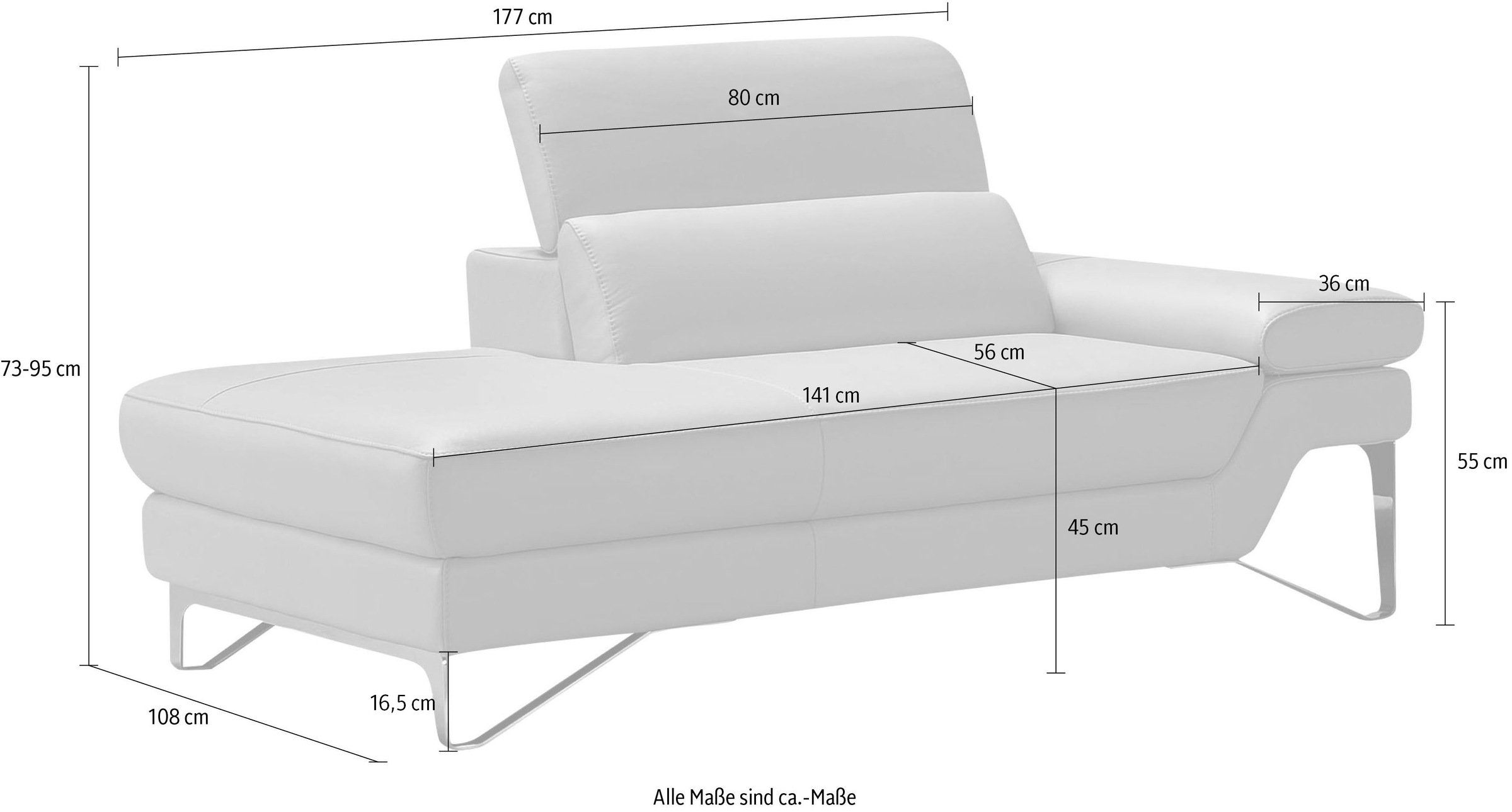 Egoitaliano Ottomane »Princess, elegantes Designsofa mit erstklassigem Sitzkomfort,«, inkl. verstellbarem Kopfteil und edle Designmetallfüsse