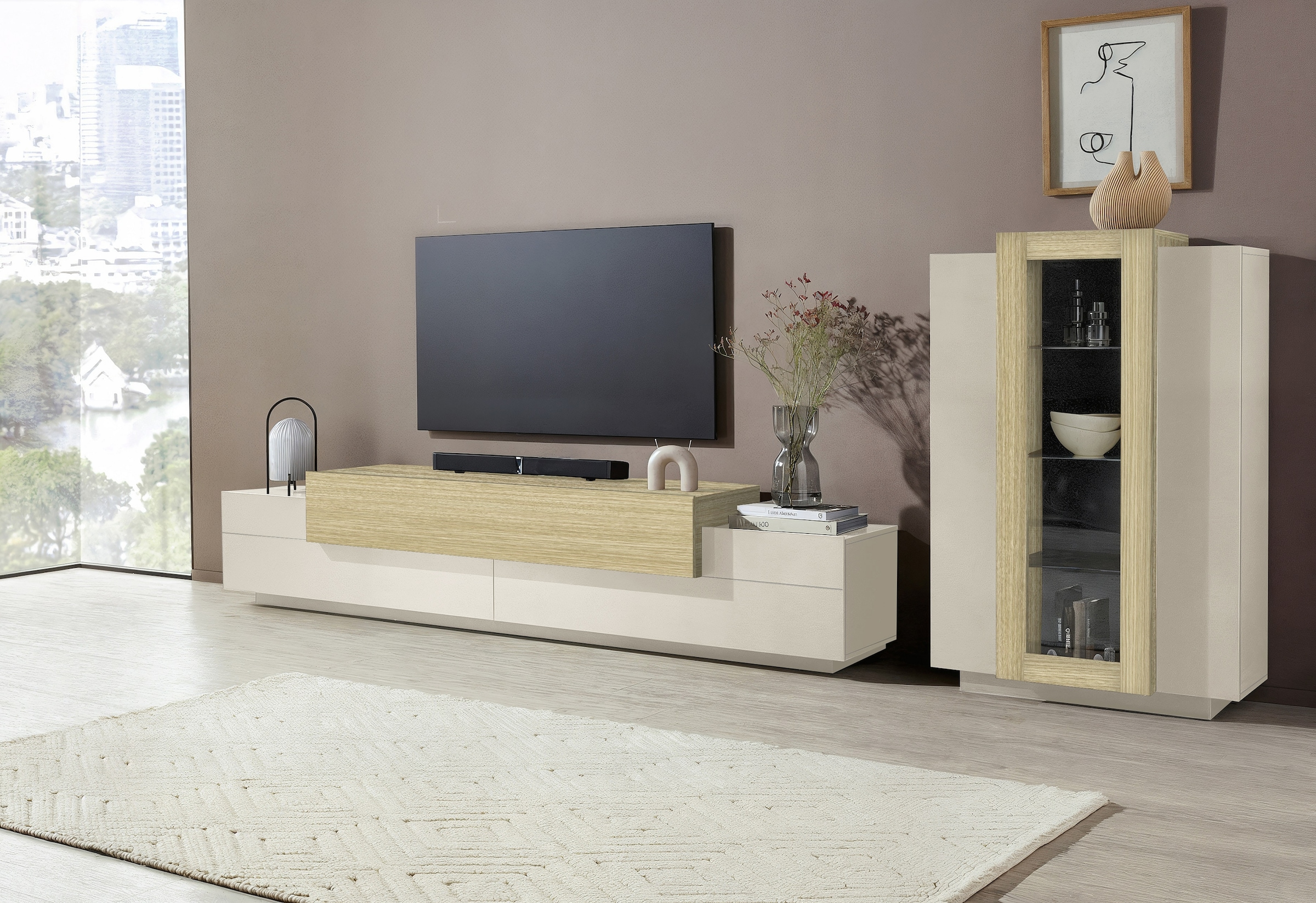 Home affaire Vitrines »Coro, Vitrine, Glasvitrine, Vitrinenschrank, Stauraumvitrine« 3 Türen davon 1 Glastür, 9 Fächer, Doppeltiefe,  Höhe 120,5cm