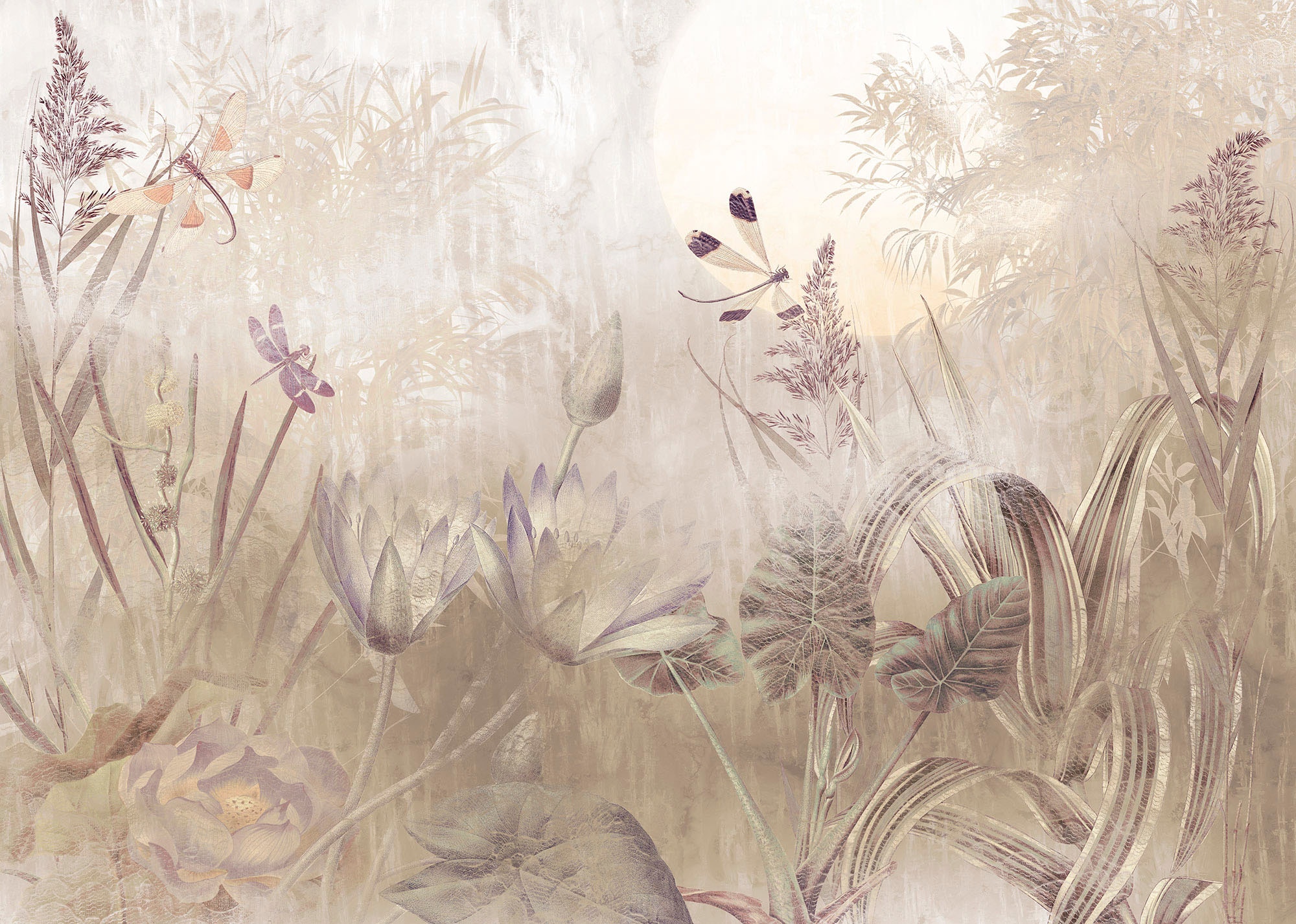 Image of Komar Vliestapete "Digitaldruck Vlies - Dragonfly Pond - Grösse 350 x 250 cm" bedruckt glatt Wohnzimmer, Schlafzimmer