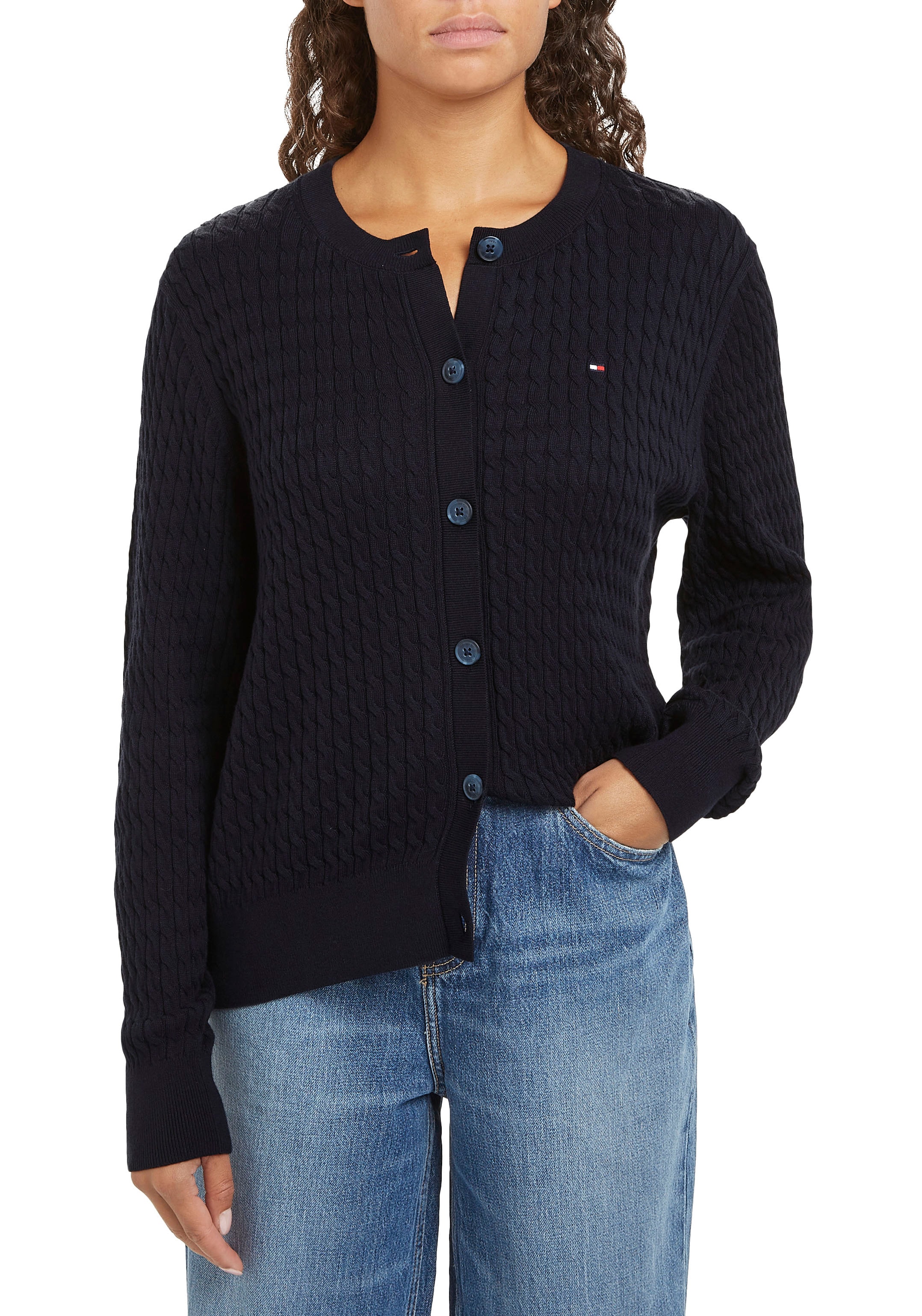 Tommy Hilfiger Strickjacke »CO CABLE C-NK CARDIGAN«, mit Zopfmuster