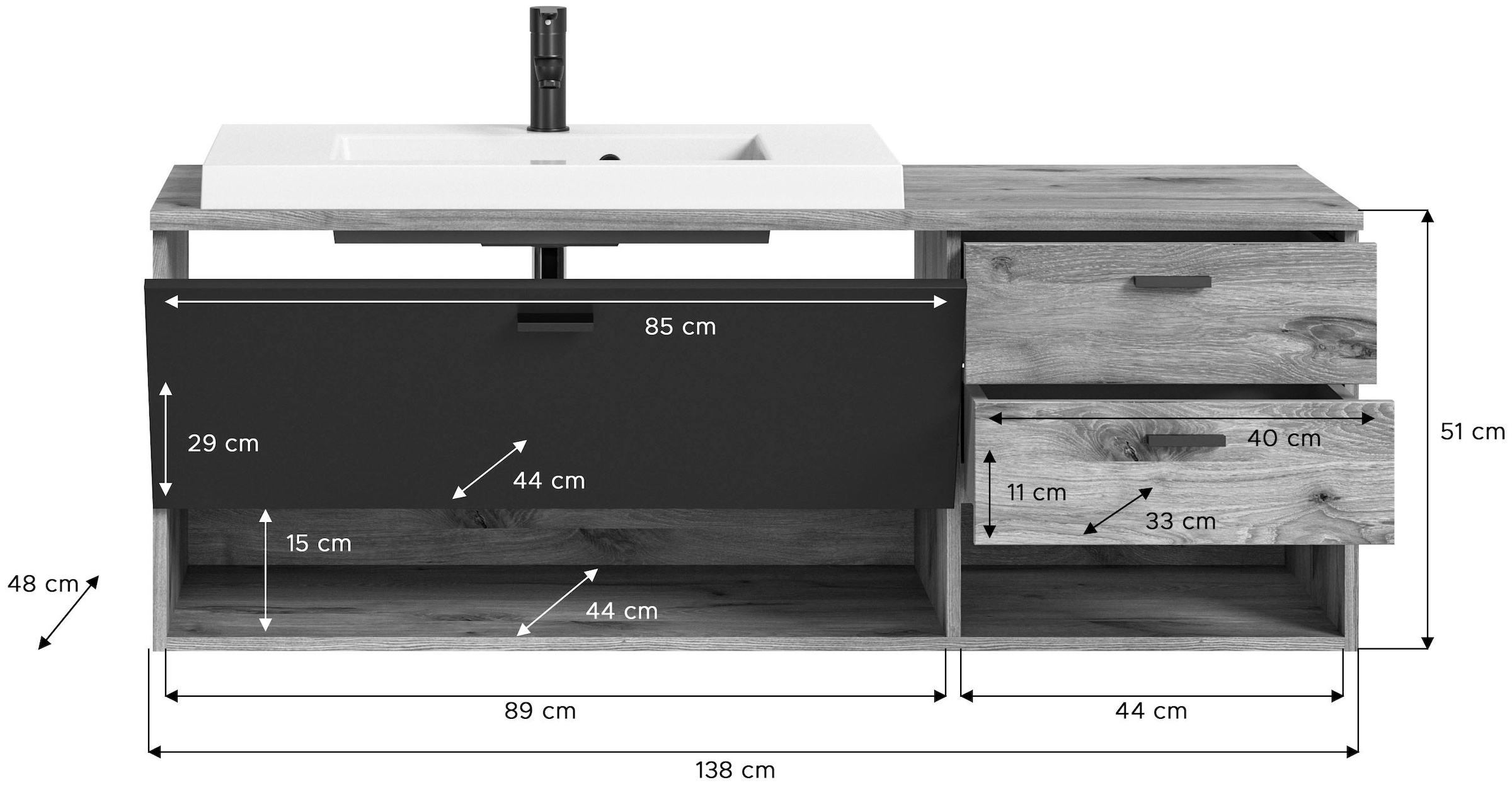 welltime Badmöbel-Set »Dolo«, (Set, 3 St.), Spiegelschrank, Waschbeckenunterschrank inkl. WB und Hängeschrank