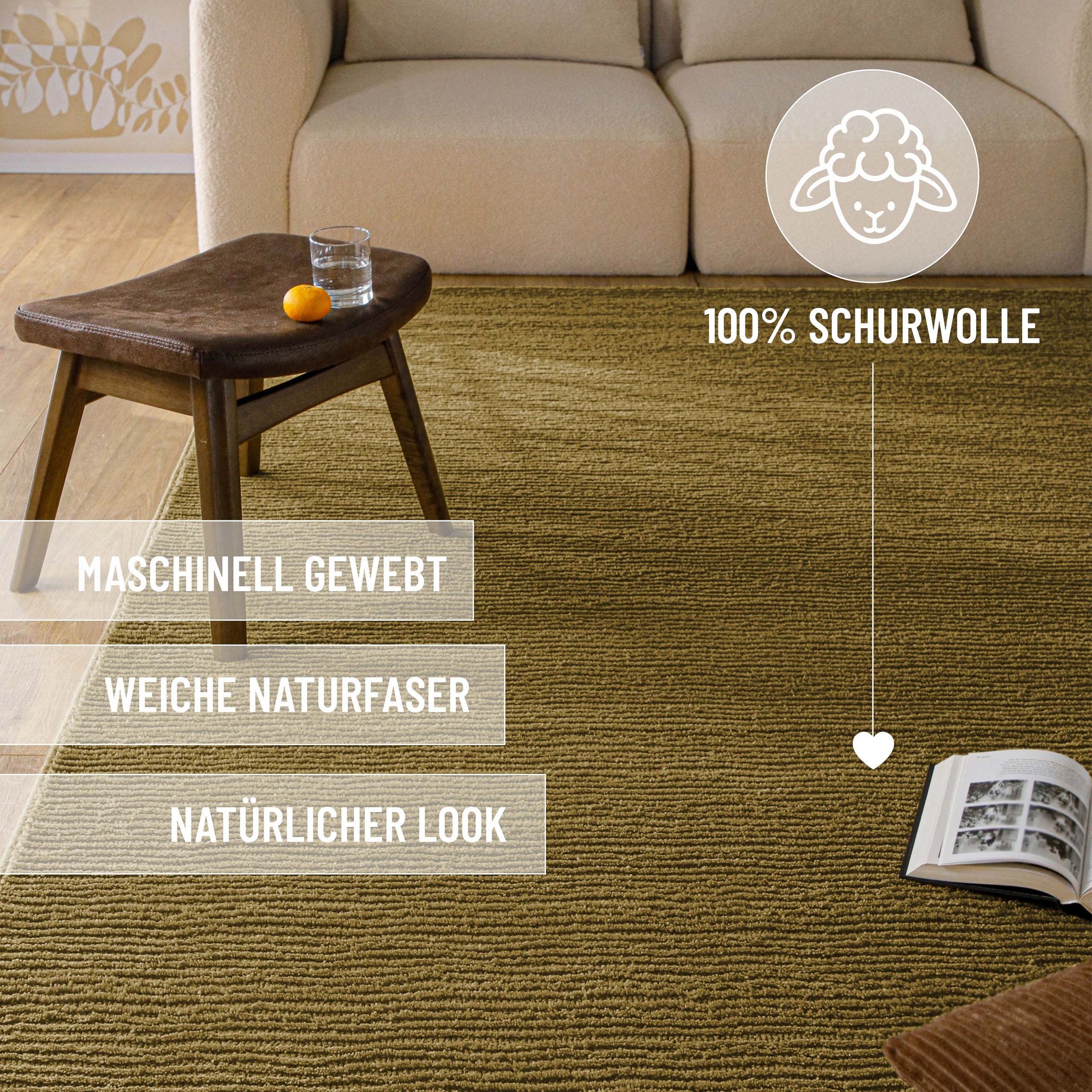 Wecon home Tapis »Castello ONE« Rectangulaire 7 mm Höhe Schurwolle, Kurzflor mit Hoch-Tief-Effekt, Wohnzimmer, Streifenmuster