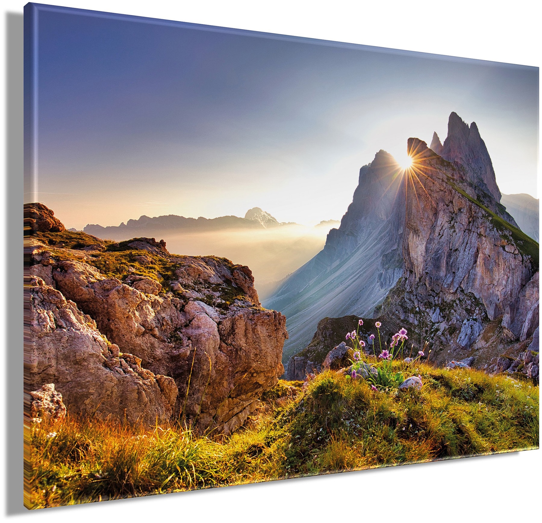 Bönninghoff Bild »Wandbild BERGE SONNENAUFGANG 46x61 cm – Leinwandbild Keilrahmen Deko« Berge | Berge & Alpenbilder | Natur auf Keilrahmen gespannt