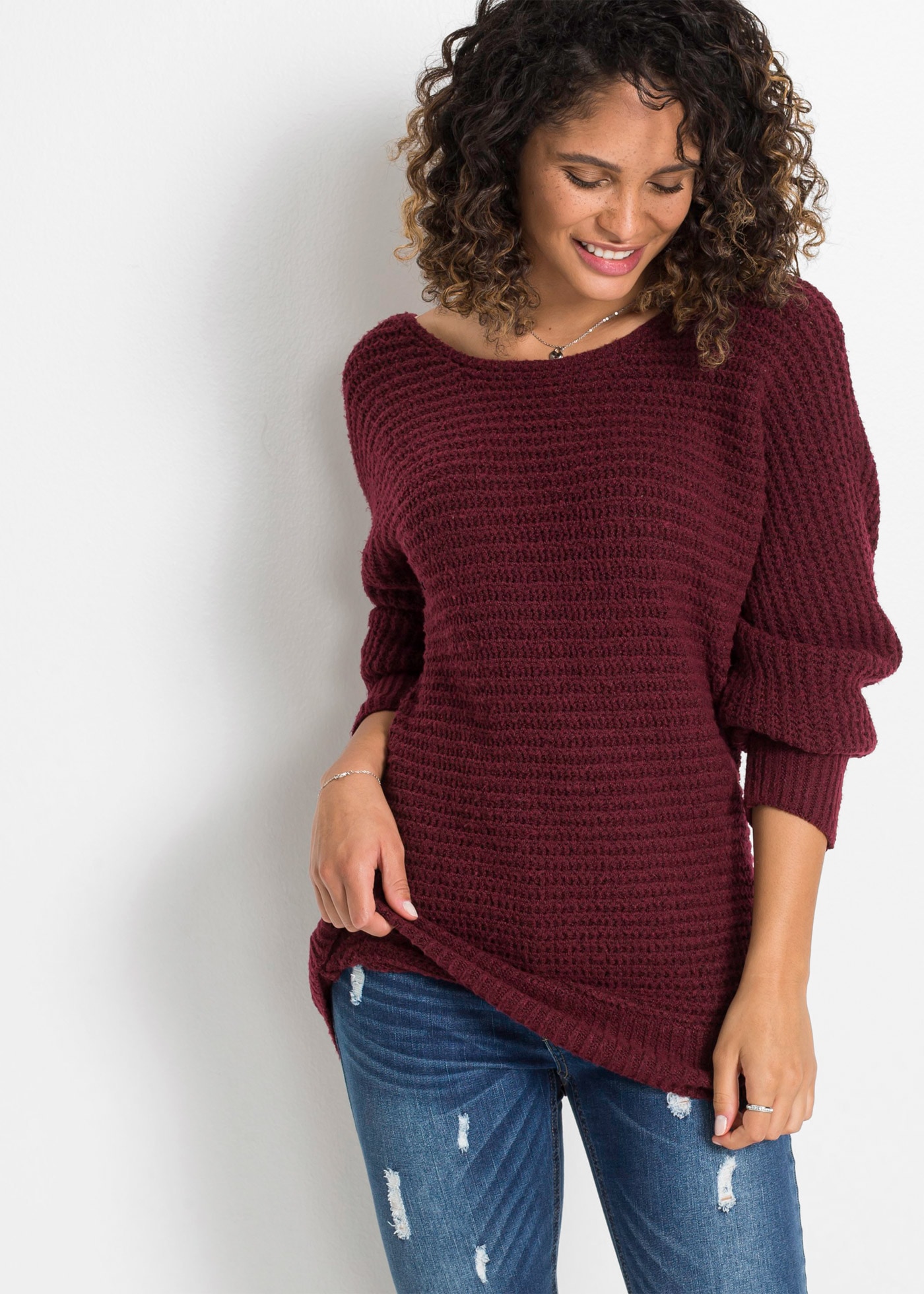 Image of bonprix Strickpullover strukturierte Strickqualität, mit U-Boot-Ausschnitt und weitem Langarm