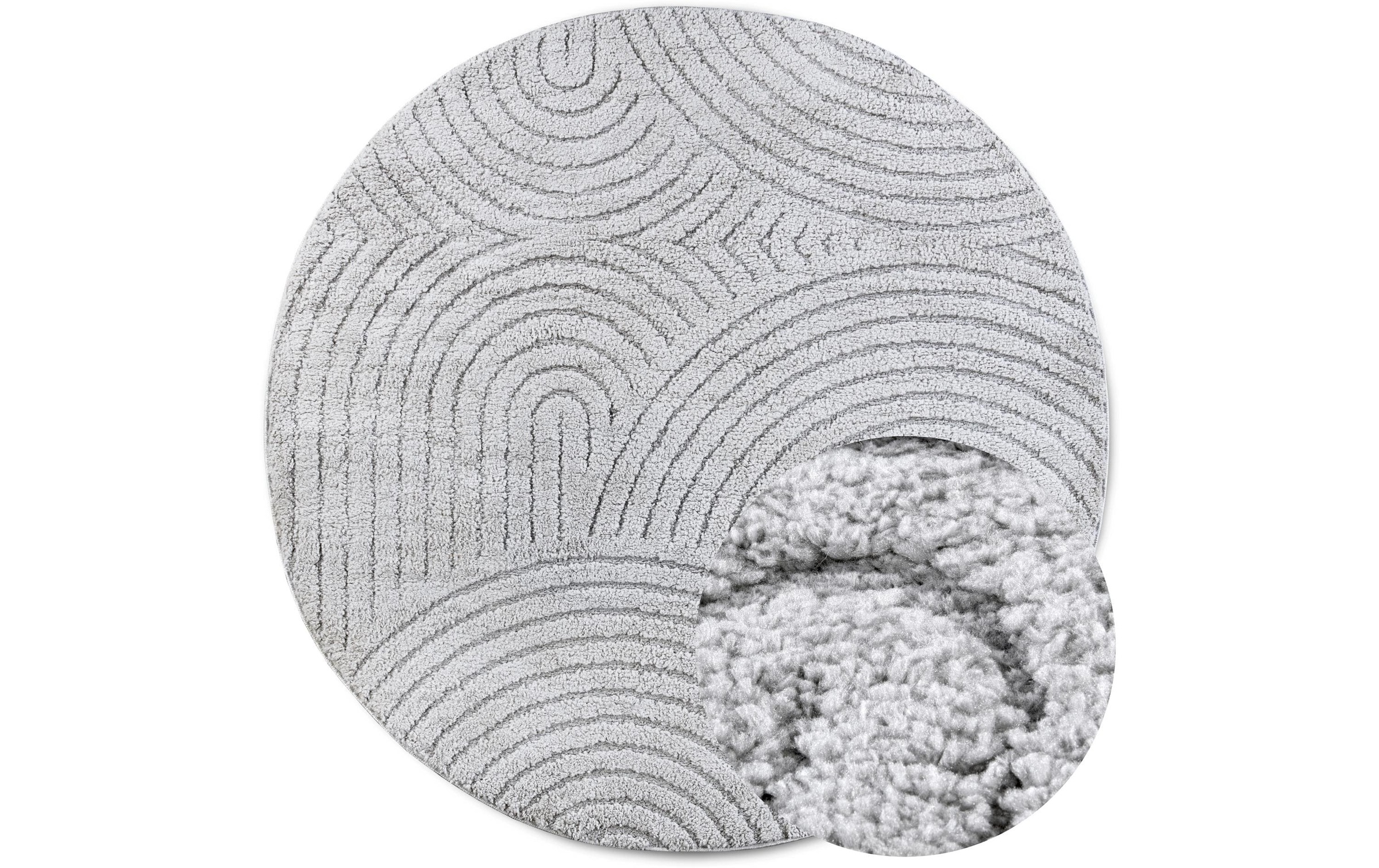 THE RUGS New York Design Rug Runner Panglao Polyester Geometric High Low Rug in Grey | Size: 160cm diameter