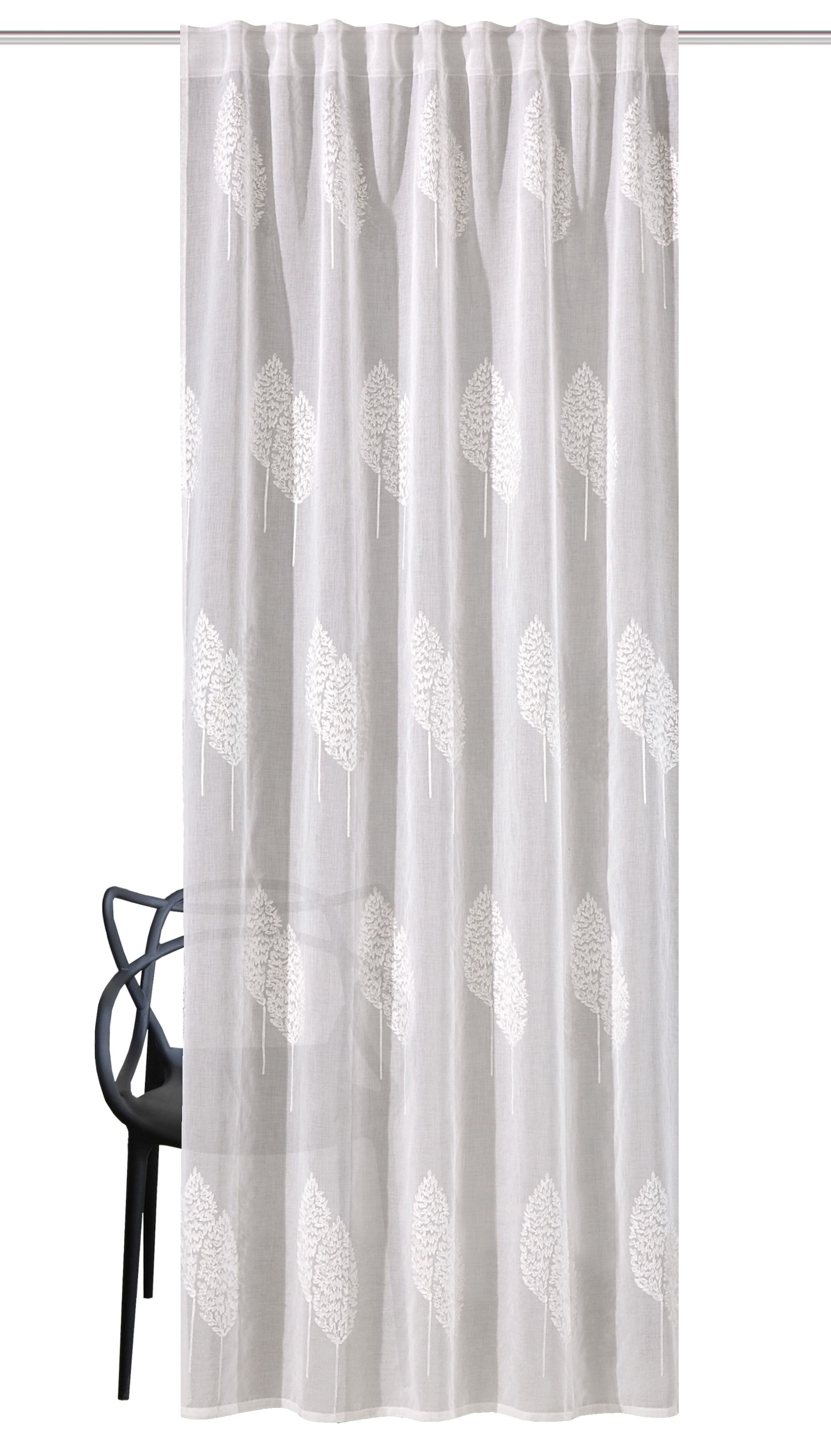 HOME WOHNIDEEN Gardine »ALAVARO« Multifunktionsband 1 Stk. tlg. Fertigschal Leinenoptik bestickt