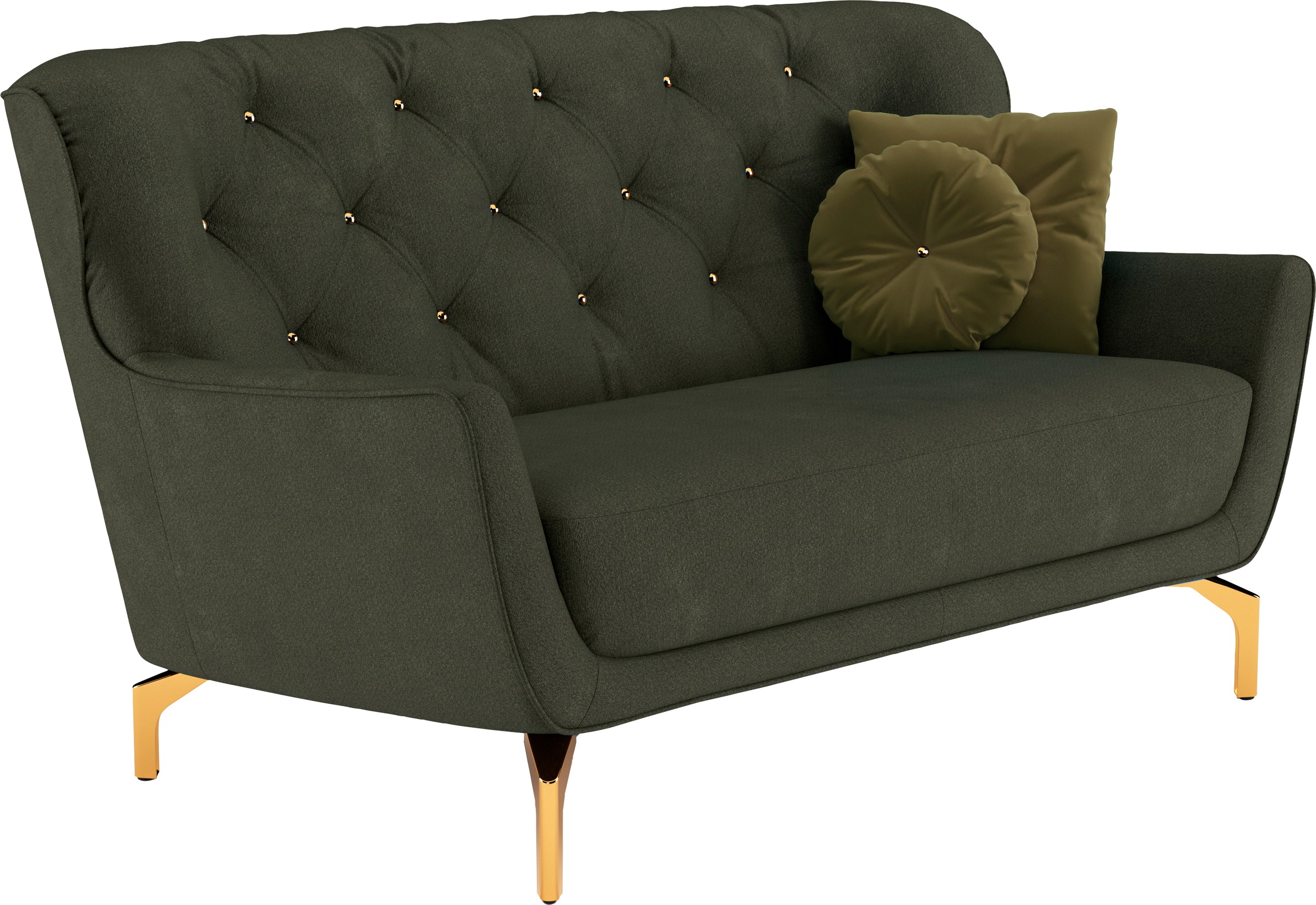 sit&more Polstergarnitur »Orient 3«, (2 tlg.), inkl. 4 Zierkissen mit Strass-Stein, goldfarbene Metallfüsse