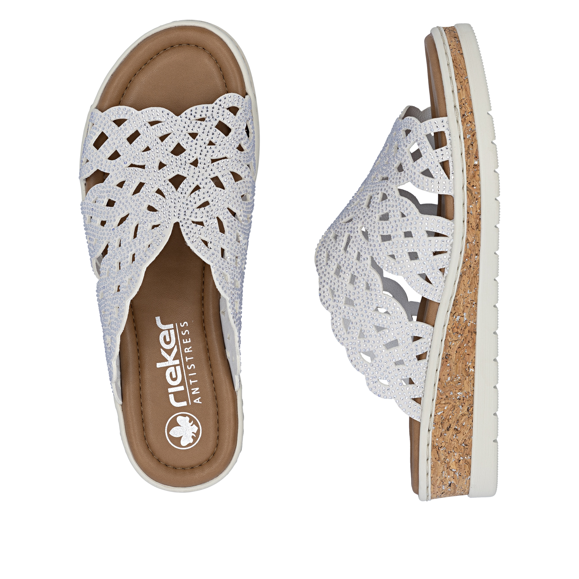 Rieker Pantolette  chaussure d'été, chausson, talon compensé, avec pierres scintillantes