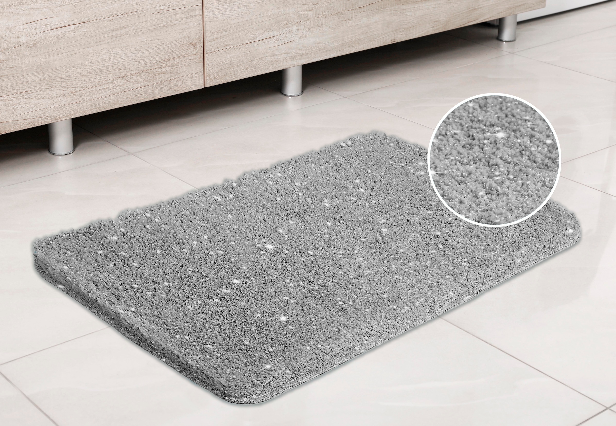 my home Badematte »Glitzer, Badvorleger, Badezimmer Teppich«, rutschhemmend beschichtet, fussbodenheizungsgeeignet-schnell trocknend-strapazierfähig, Badteppich, Akzente durch Glitzer-Garn