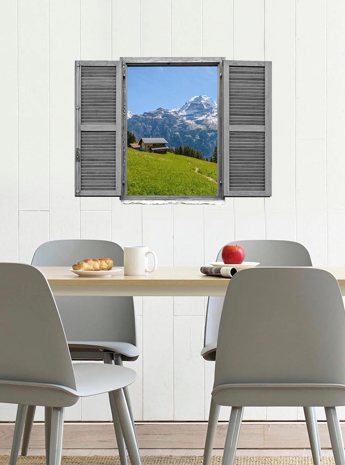 queence Wandtattoo »Almhütte« Wandsticker, Wandbild, selbstklebend, 3D, Fenster