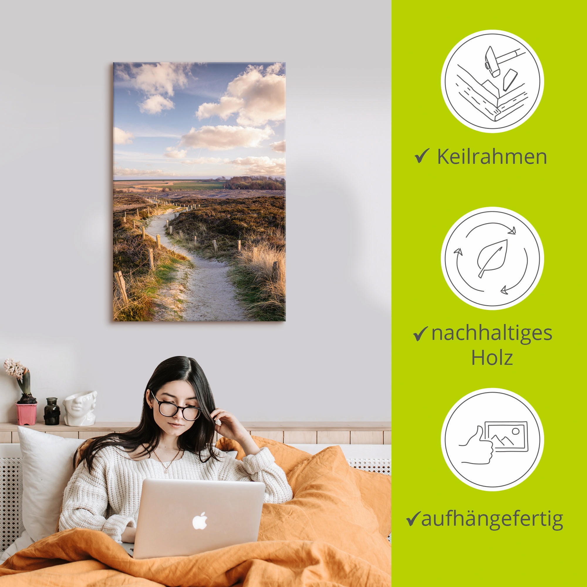 Artland Tableau sur toile »Weg durch Naturschutzgebiet Morsum-Kliff« 1 cuis tlg. auf Holzrahmen gespannt