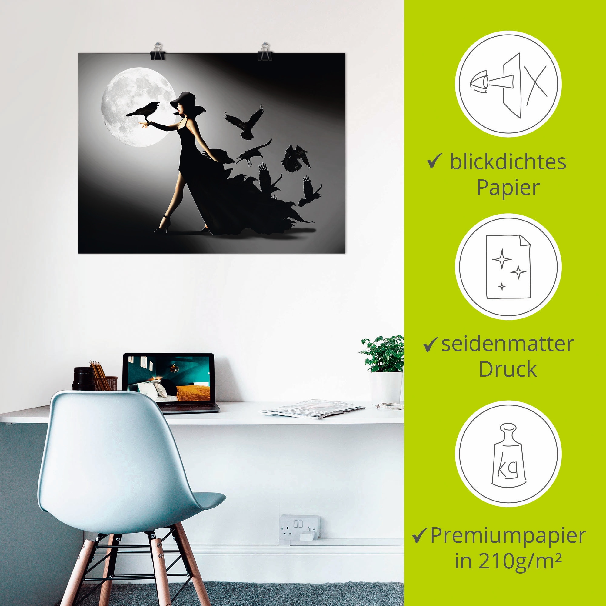 Artland Fresque murale »Die Frau mit den Raben« 1 cuis tlg. als Alubild, Leinwandbild, Poster in verschied. Grössen