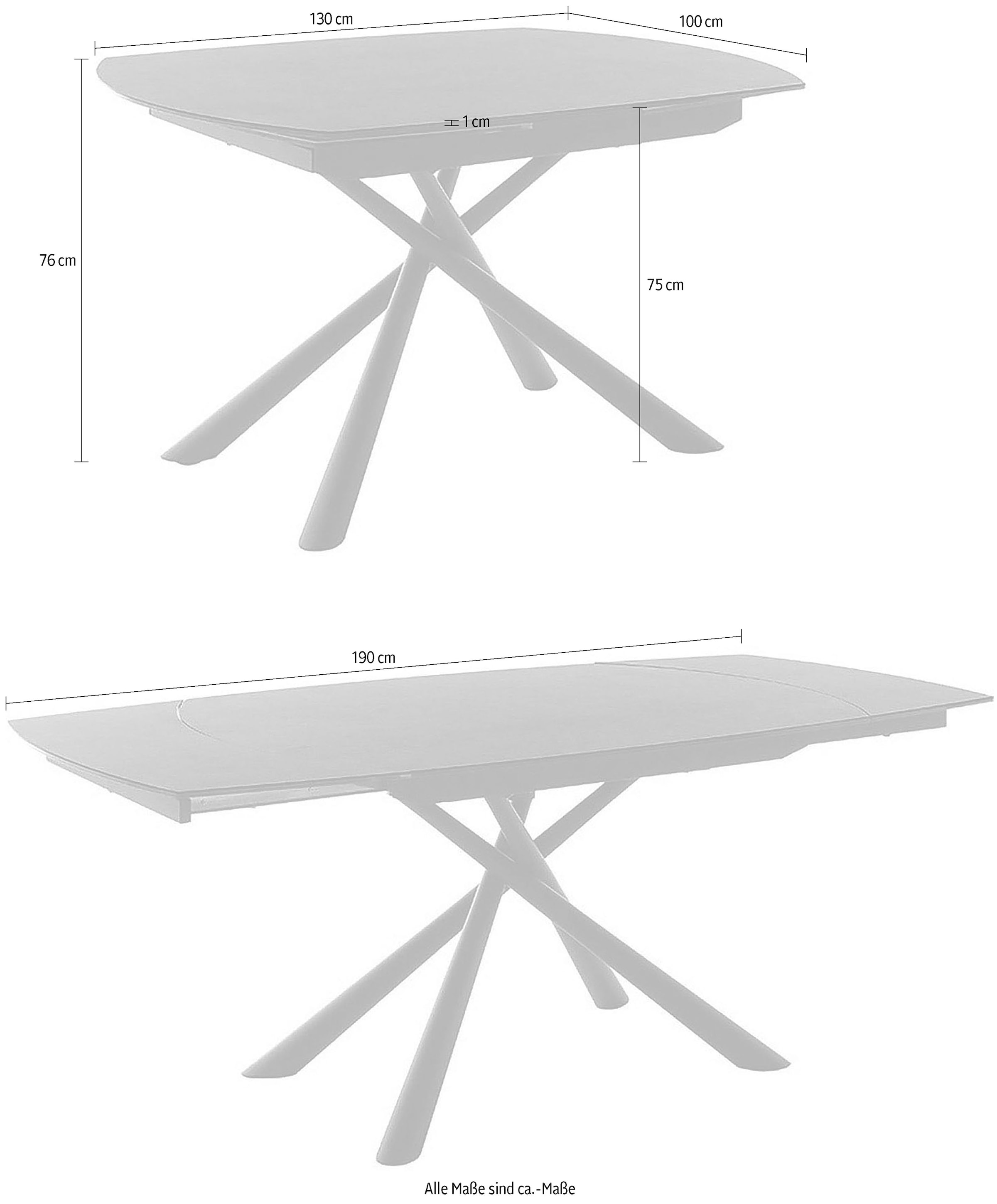 MCA furniture Esstisch »NICOSIA Vierfusstisch 130-190 cm«, (Einzelstück), Keramik, Metall, Rotationsauszug, ausziehbar, Tischplatte 11 mm
