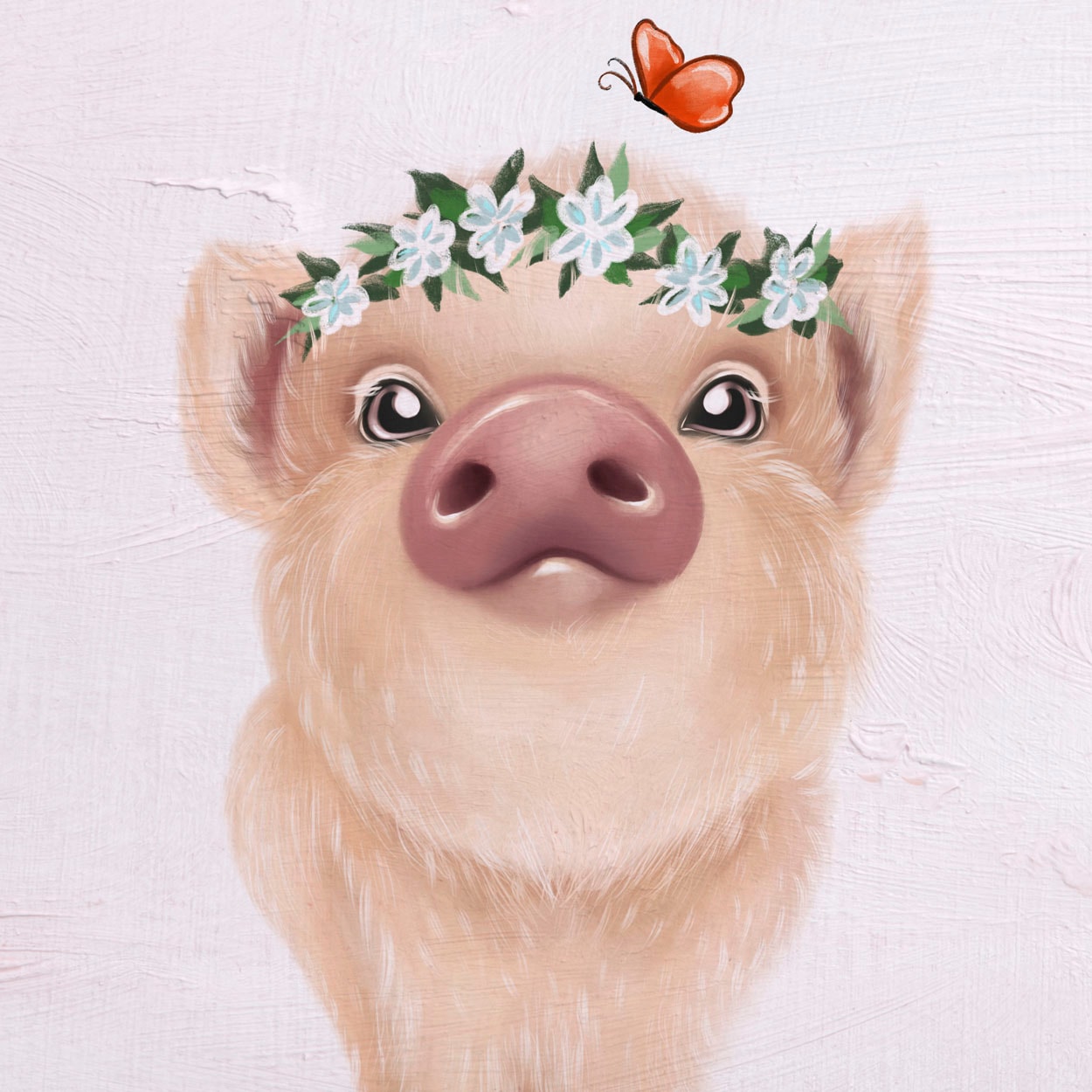 queence Leinwandbild »Addi«, Schwein-Kunst-Schweine-Schmetterlinge-Blumen-Blumenbilder, (1 St.), Premium-Leinwandstoff, Handarbeit aus Deutschland