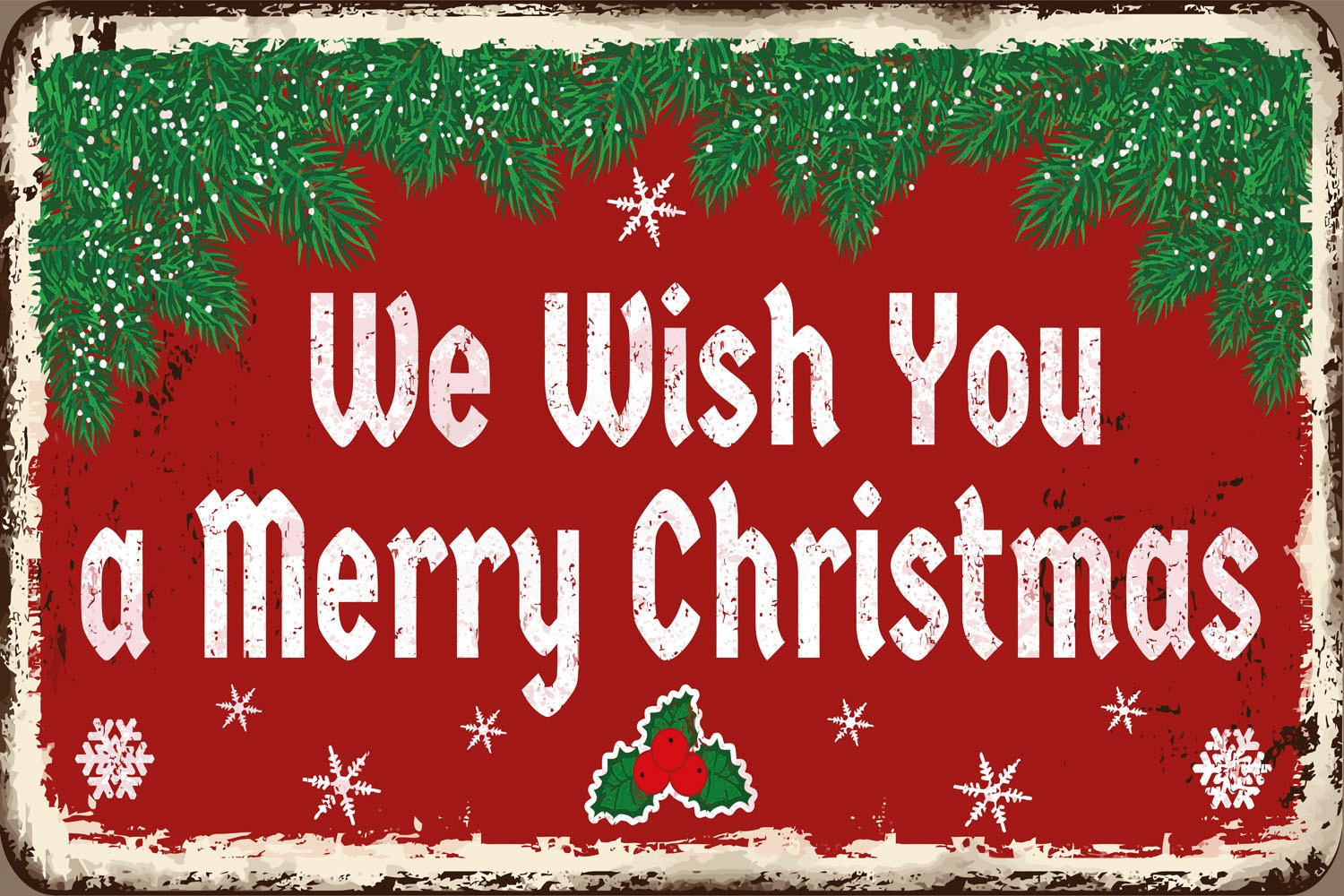 queence Metallbild »We Wish You a Merry Christmas«, Schriftzüge-Schriftzug-Sprüche-Sprüche & Texte-Weihnachten-Schneeflocken, (1 St.), Stahlschilder