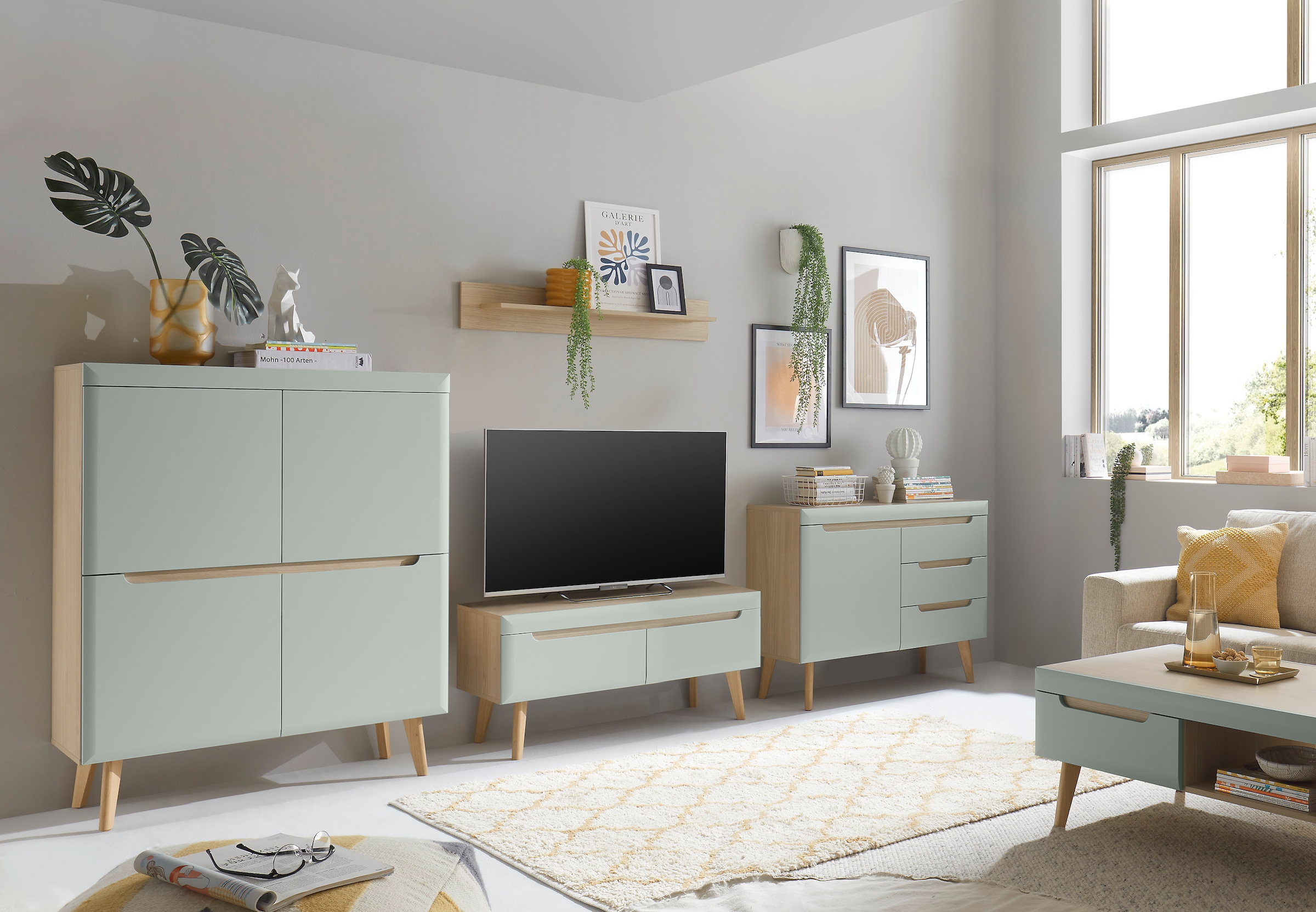 INOSIGN Sideboard »Torge, Anrichte, Kommode, Schubladenschrank«, (1 St.), abgeschrägte Füsse, drei Farben, Scandi Design, 107 cm breit