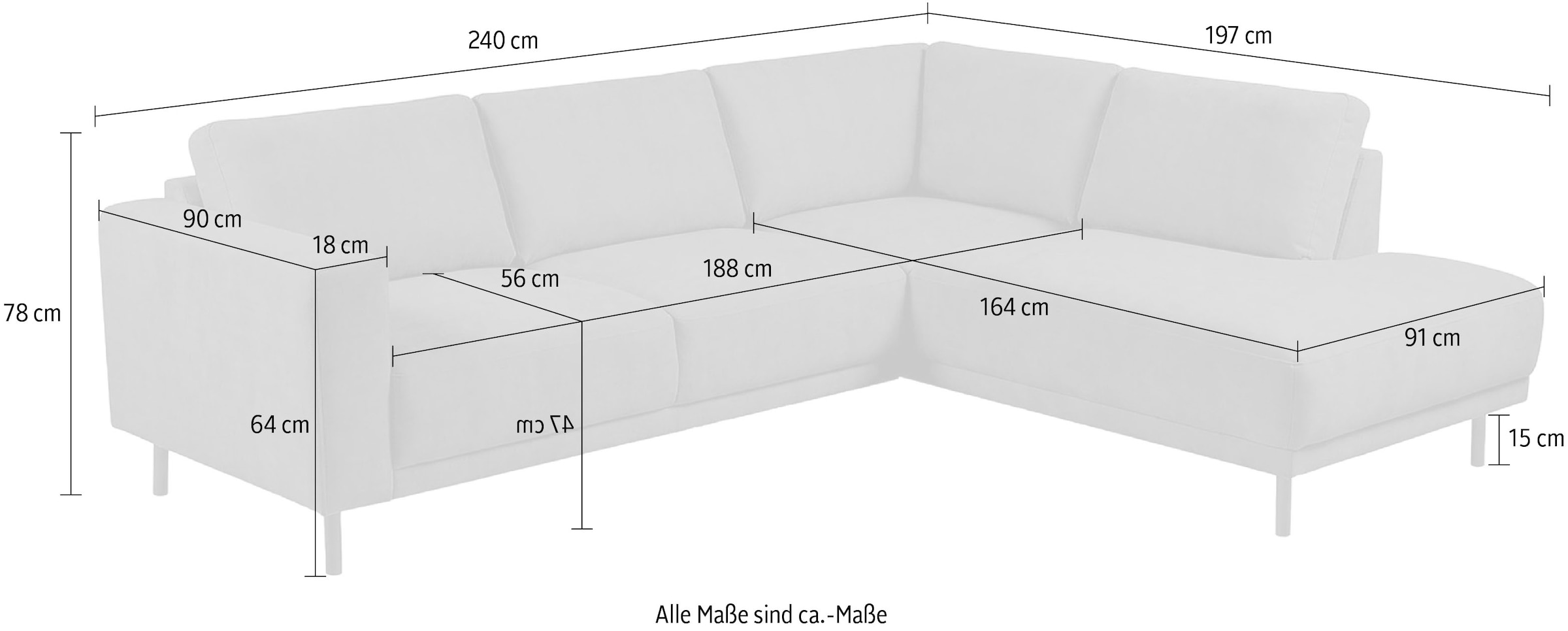 GOODproduct Canapé d'angle »Sveeva, L-Form, B.240 cm, schwarze Metallfüsse« langlebiger Strukturstoff, mit Wellenunterfederung, viele Farben