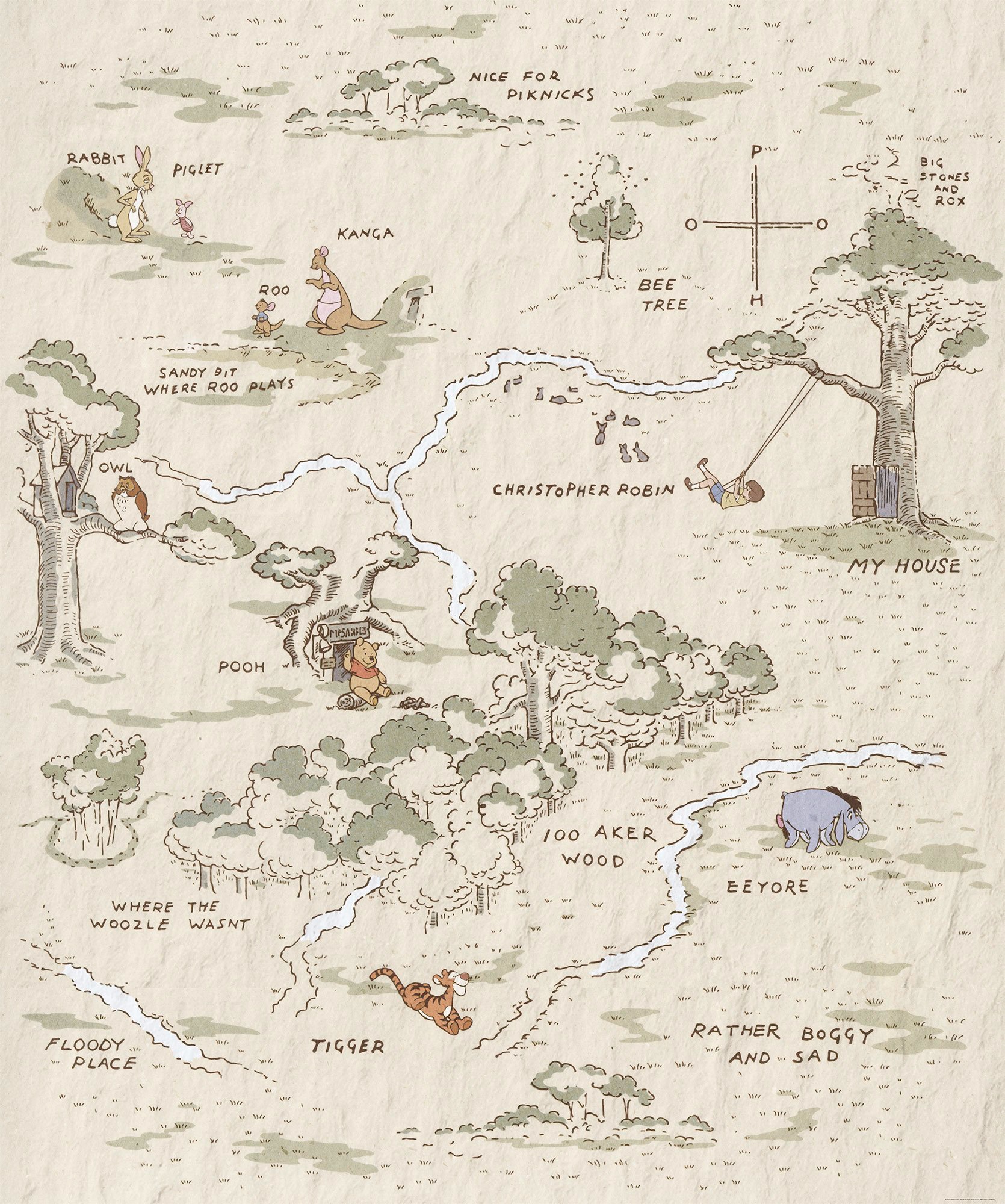 Image of Komar Vliestapete "Digitaldruck Vlies - Winnie the Pooh Map - Grösse 200 x 240 cm" bedruckt glatt Kinderzimmer