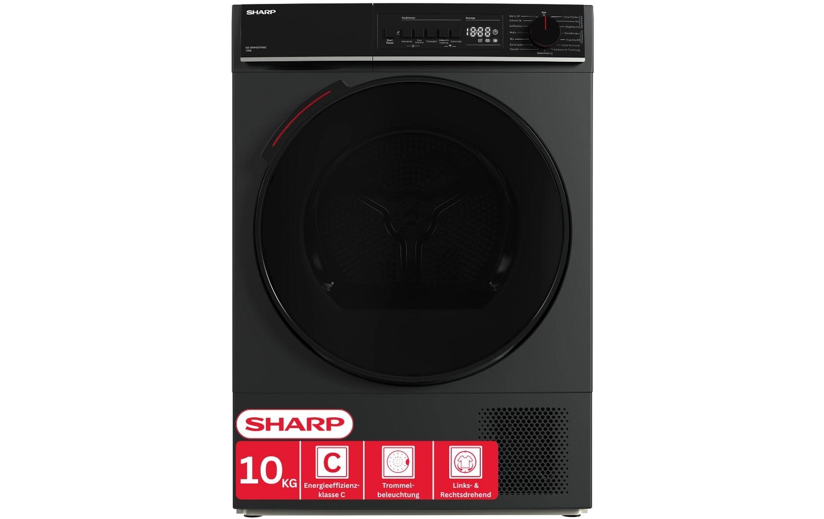Sharp Waschtrockner »KD-WNHB0S9GAC« 64 dB(A) 10kg / +WIFI / EEK C / 2 Tasten / XXL-Tür voll-schwarz / Espresso grey