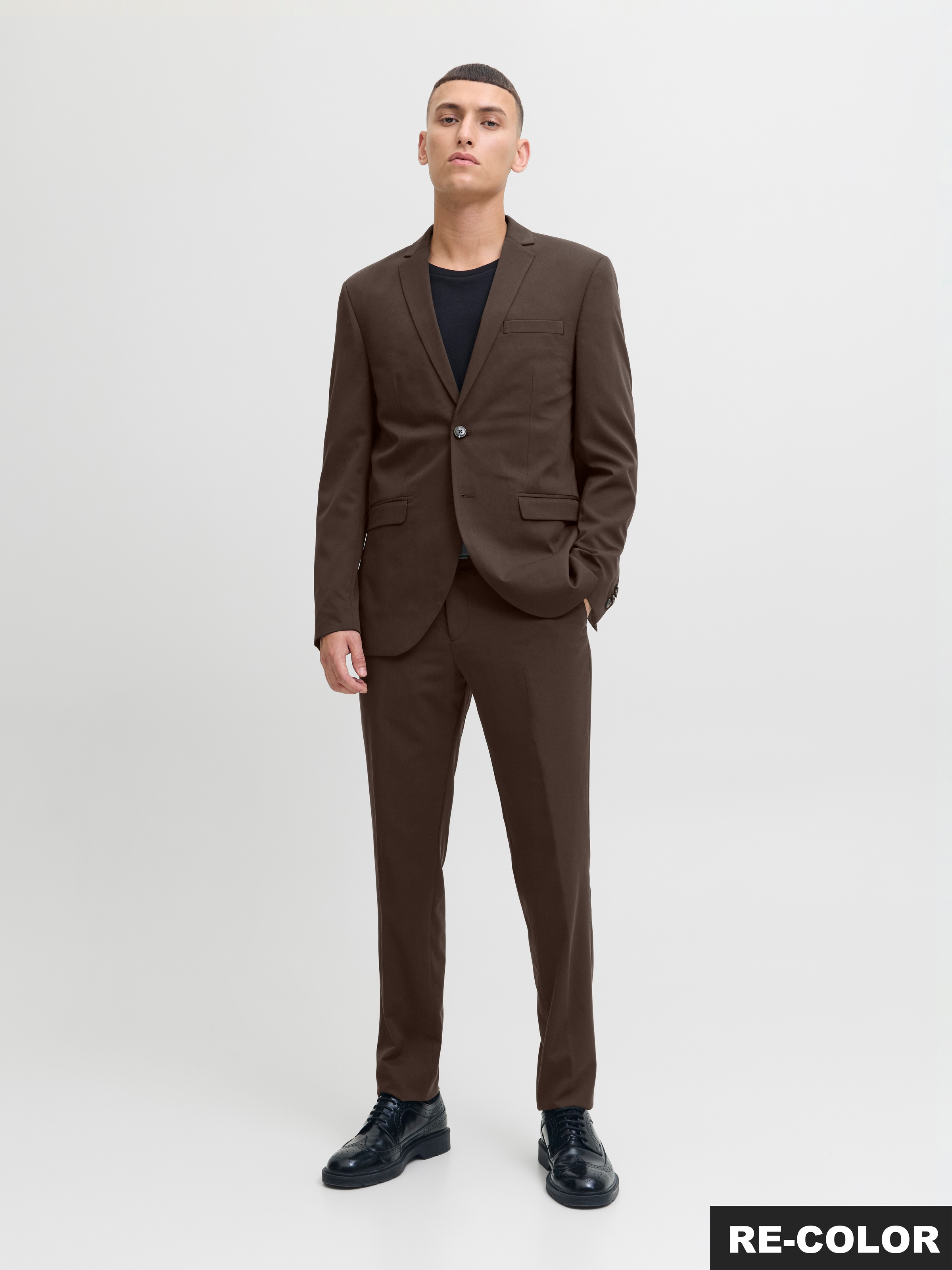 Jack & Jones Anzug »JPRFRANCO Extra schmal, pflegeleicht, stilvoll mit fallendem Revers«, (Packung, 2 tlg.), slim fit, unifarben, modisch, slim fit, Kunstfaser