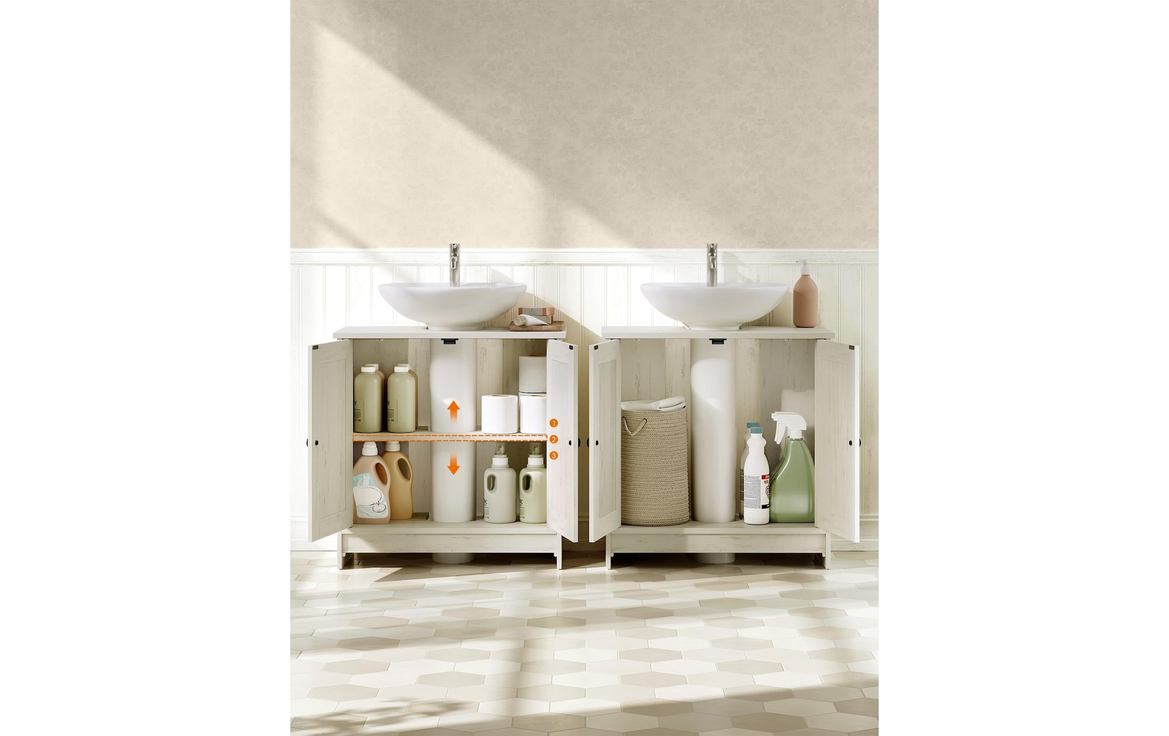 VASAGLE Armoire sous lavabo »60 x 61.2 cm« Meuble sous-lavabo moderne style campagne