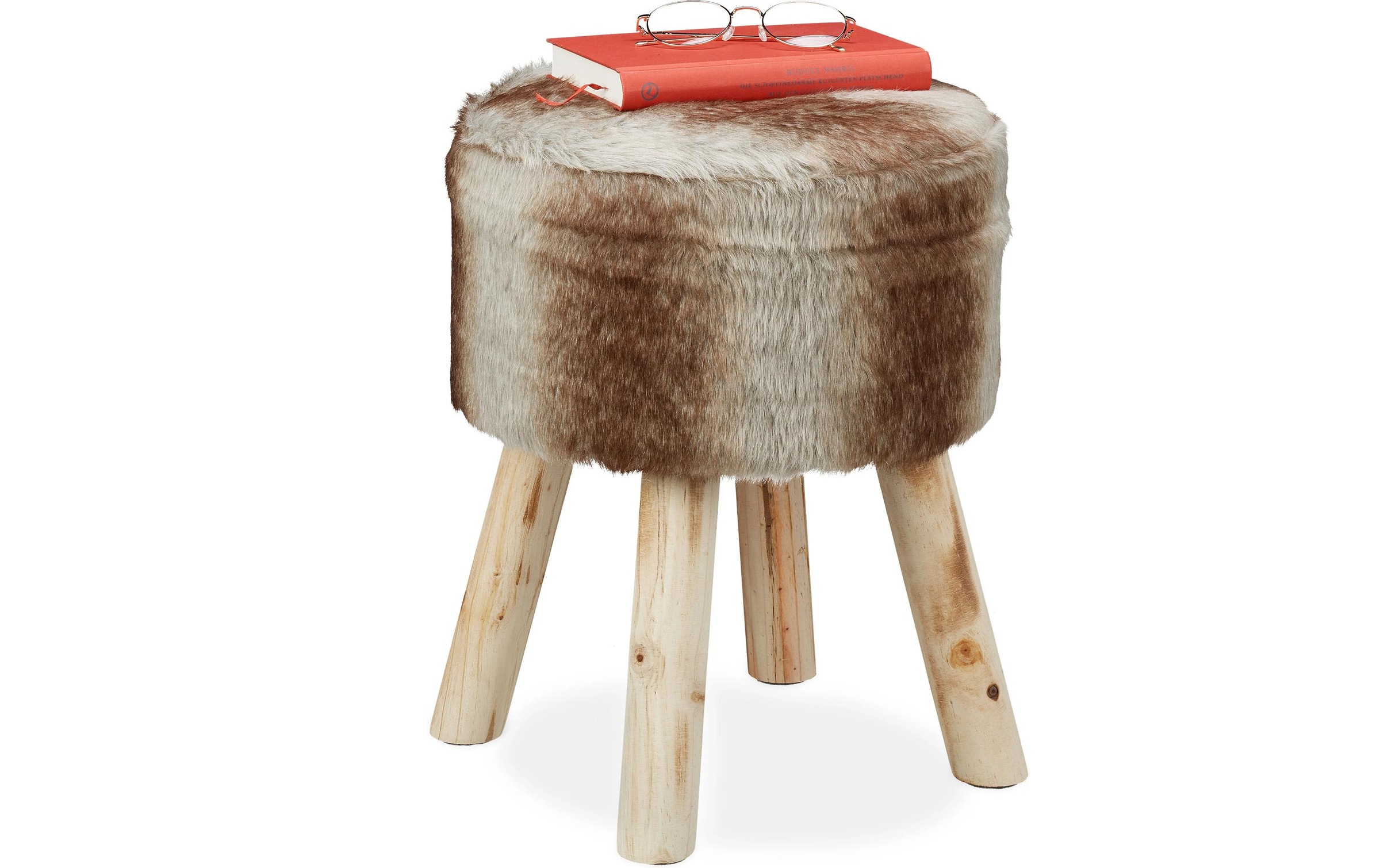 Image of relaxdays Hocker "42 x 33 cm" Sitzhocker mit Fell