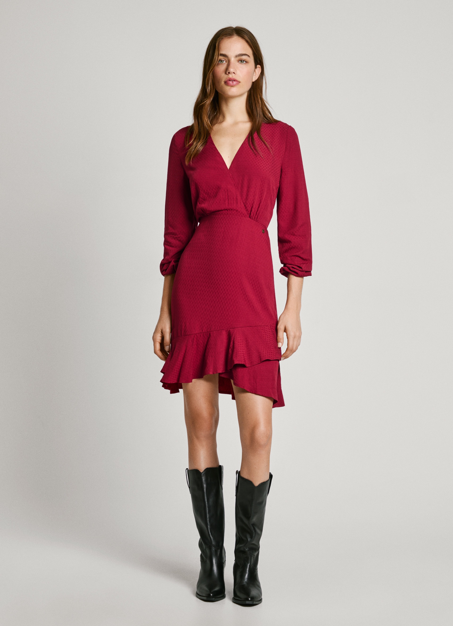 Pepe Jeans A-Linien-Kleid »KENDALL«, mit Volants und langen Ärmeln