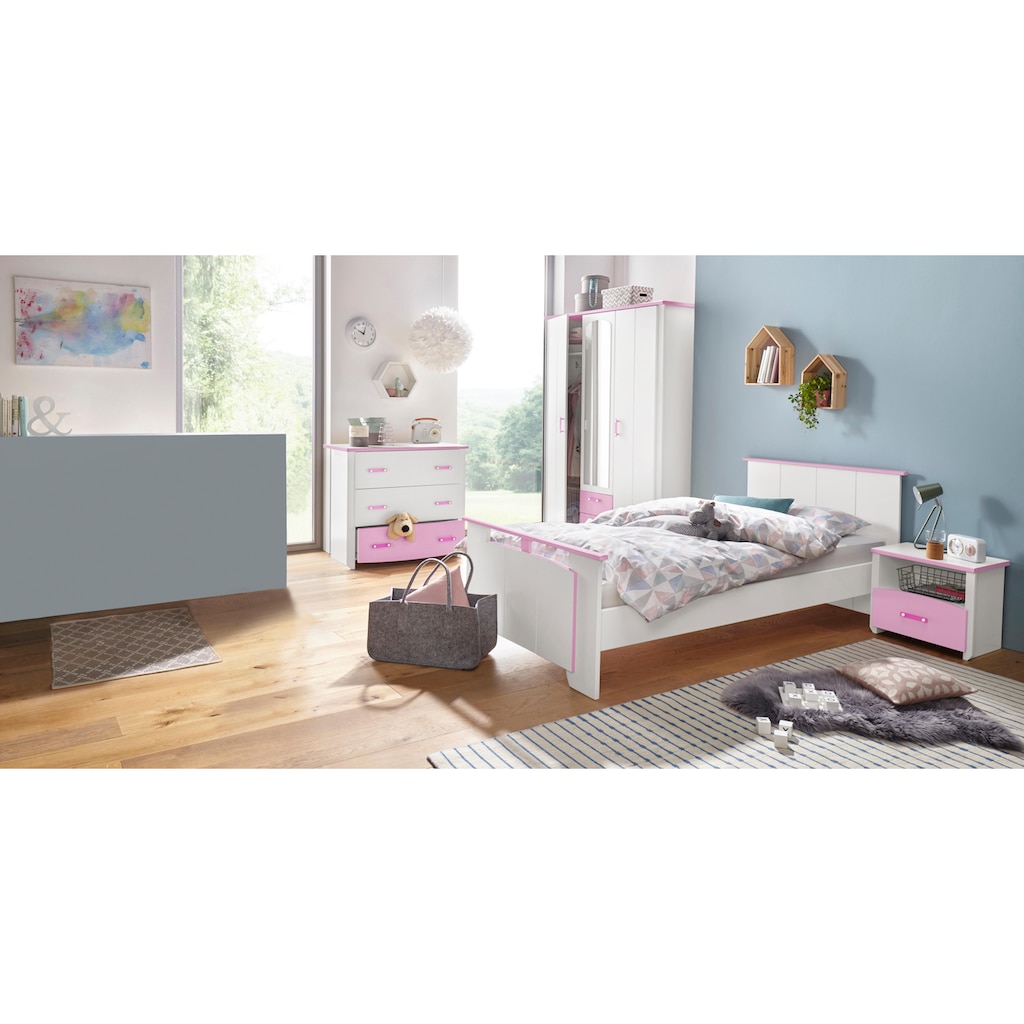 Parisot Jugendzimmer-Set »Biotiful«, (Set, 4 St., Bett, Nachttisch, Schrank, Kommode), mit Kleiderschrank und Kommode