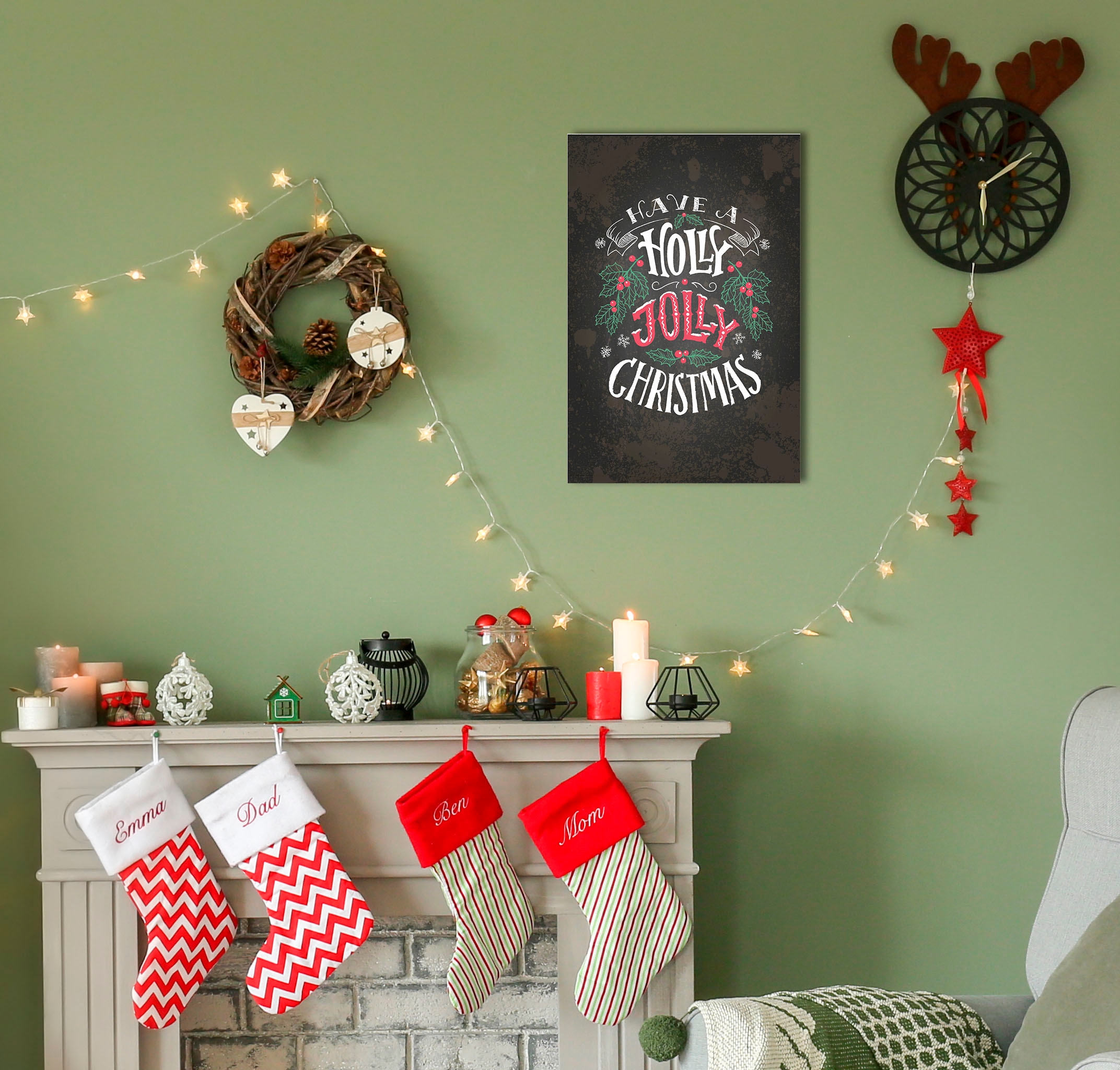 Image of queence Metallbild "Holly Jolly Christmas" Schriftzug Schriftzüge Weihnachten 1 Stk. tlg. Stahlschilder