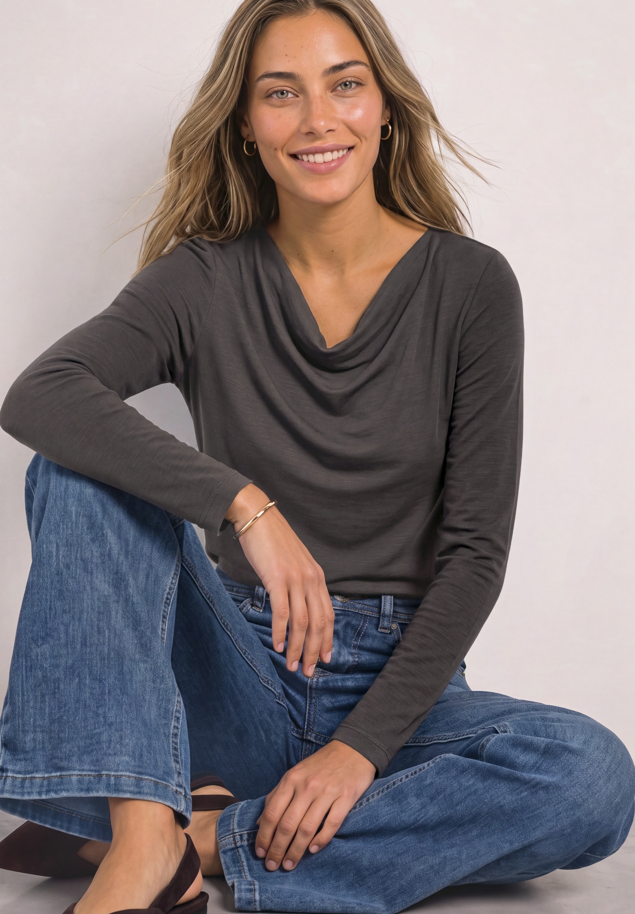 Image of STREET ONE Wasserfallshirt Silk-Look Shirt mit Wasserfall-Front