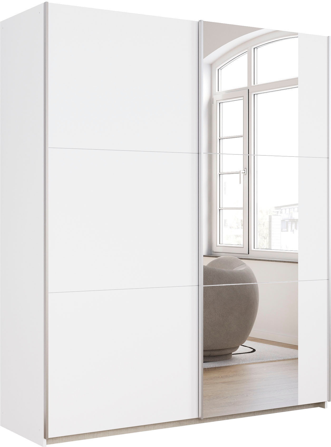 Image of rauch Schwebetürenschrank "Kleiderschrank Drehtürenschrank Schrank Garderobe KRONACH" in 3 Ausstattungen BASIC/CLASSIC/PREMIUM, Breiten 131/175/218/261 cm, optional ohne, mit 1 oder 2 Spiegel, viel Stauraum MADE IN GERMANY