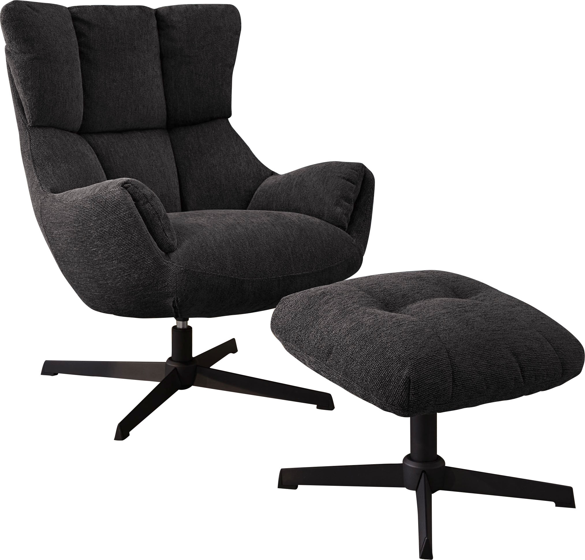 Jockenhöfer Gruppe Fauteuil de relaxation »Melania, B: 73 cm, Sitzhöhe: 45 cm« Set : avec repose-pieds, rotation 360°, tissu tissé douillet