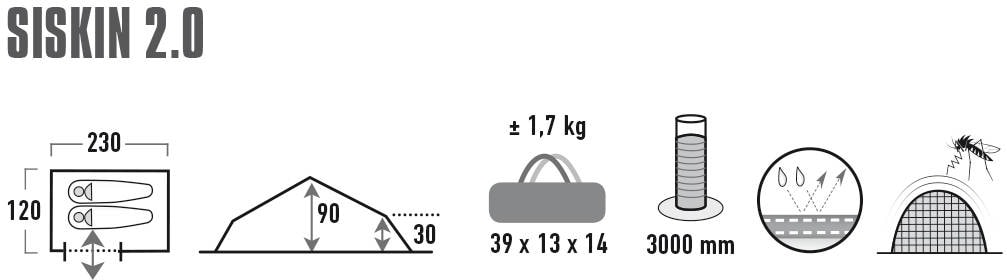 High Peak Einbogenzelt »Zelt Siskin 2.0«, 2 St. Personen, (mit Transporttasche)