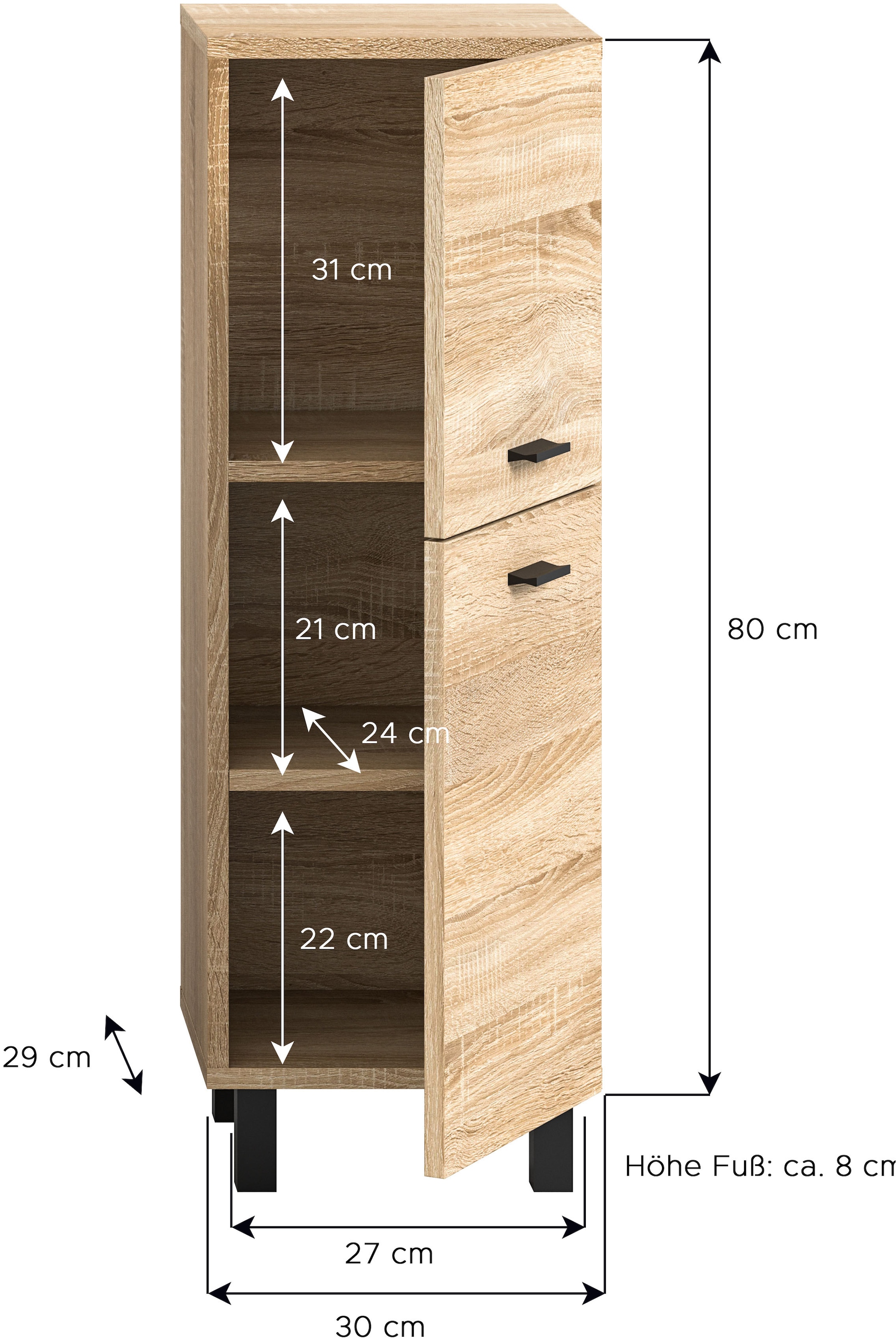 welltime Midischrank »Tampa, Höhe 80cm, hängend oder stehend montierbar« Badschrank, Bad-Möbel, Badezimmer