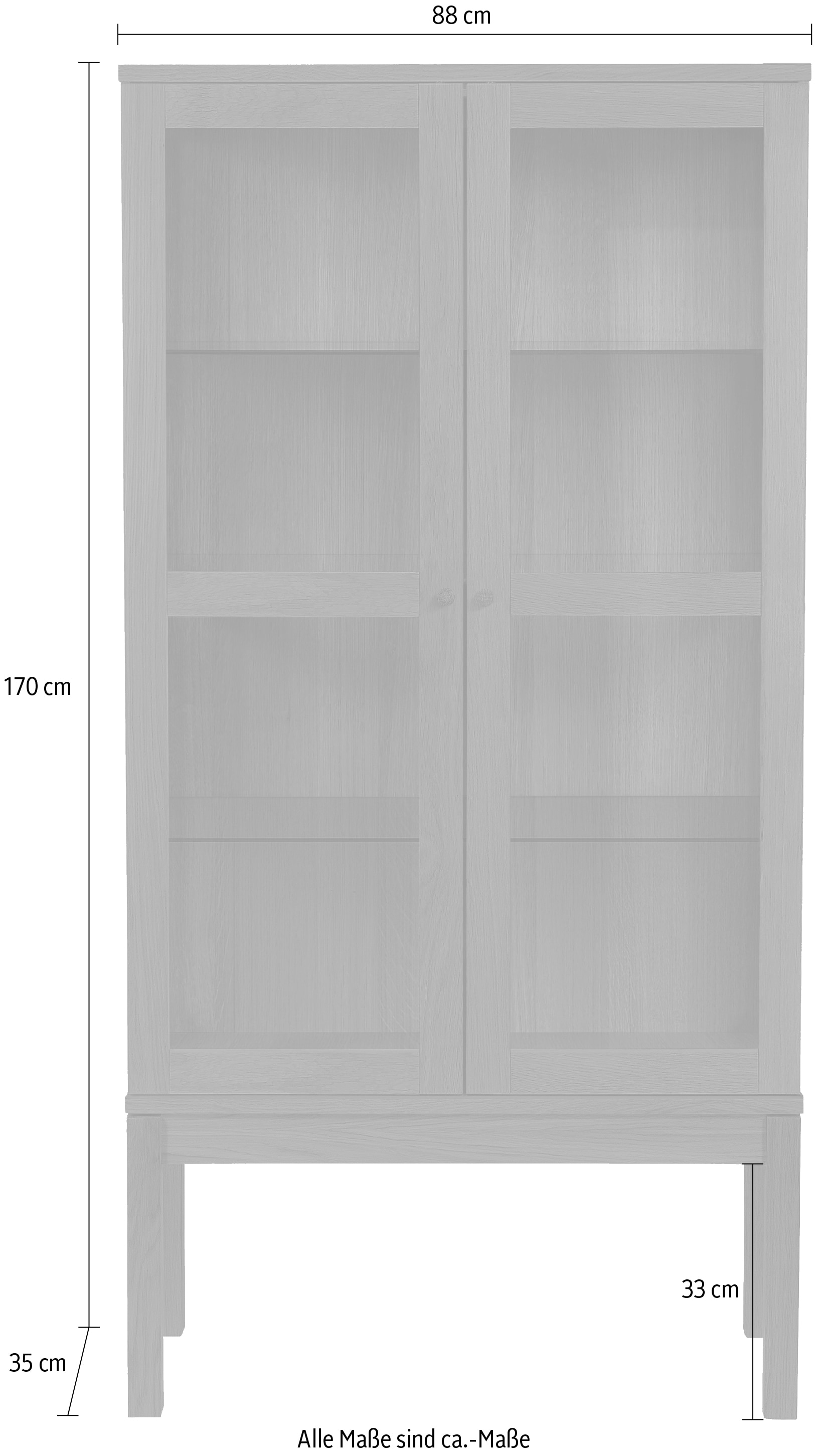 andas Vitrine, Holzfurnier aus Eiche, Griffe und Füsse aus massiver Eiche