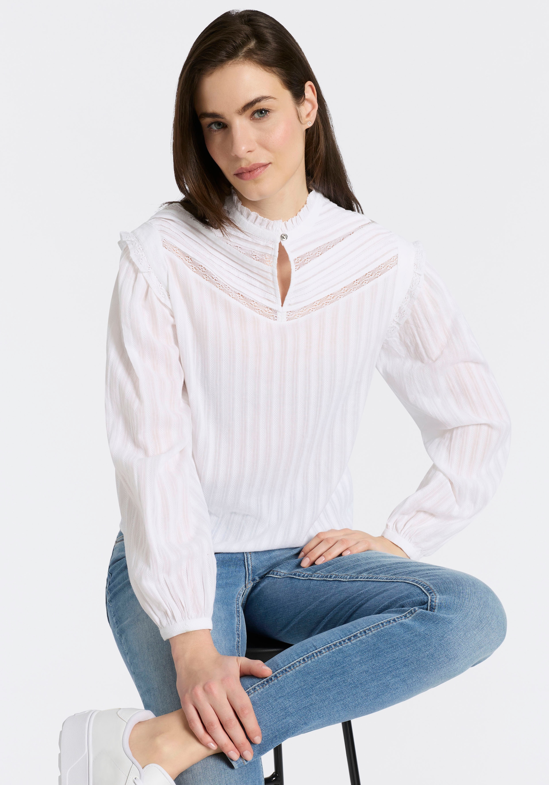 Image of BOSS ORANGE Schlupfbluse "Bancet Premium Damenmode" mit Stehkragen & Spitze