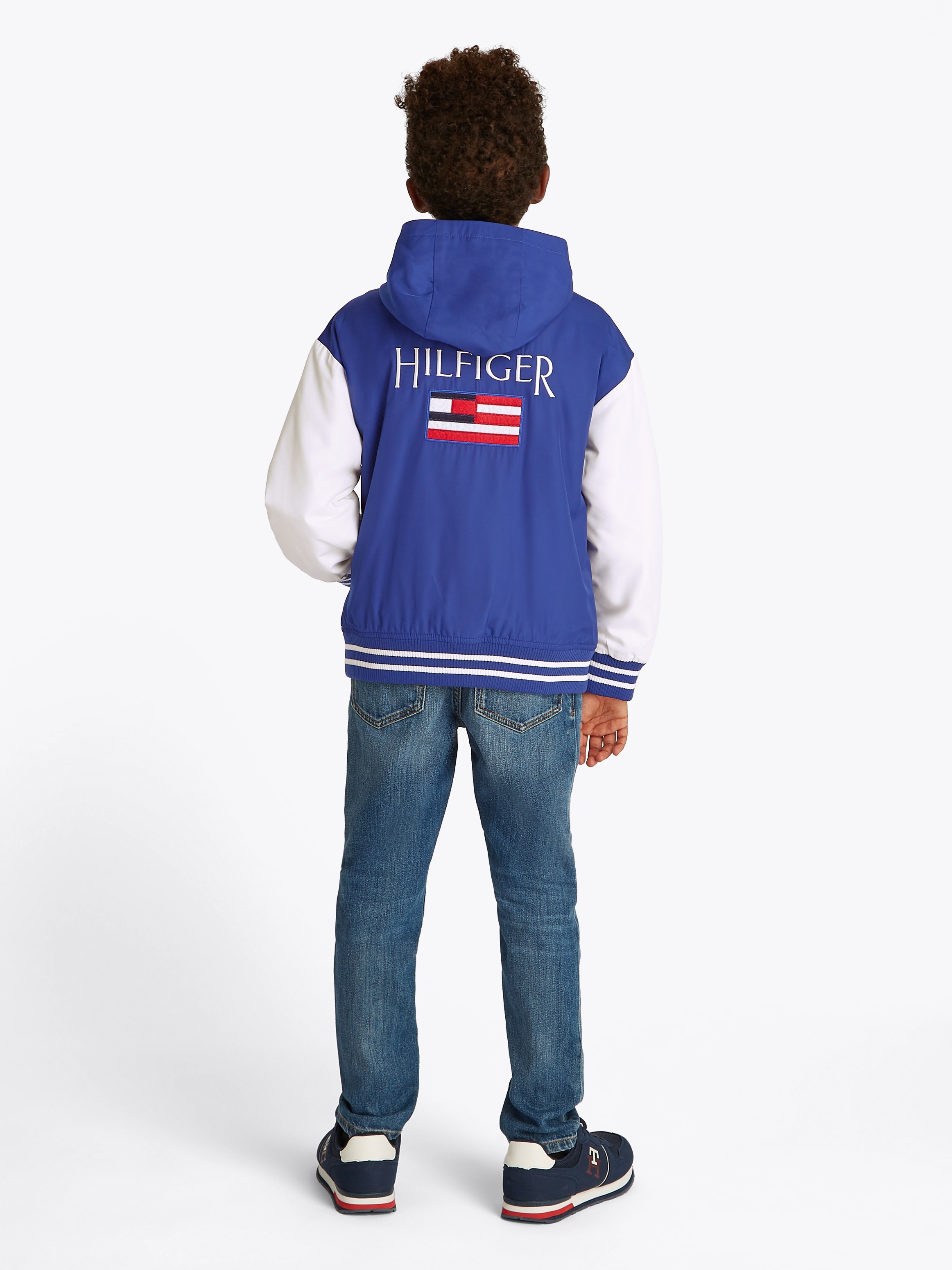Tommy Hilfiger Bomberjacke »HOODED GRAPHIC BOMBER«, mit Kapuze, mit grossem Logo, Kontrast-Streifen