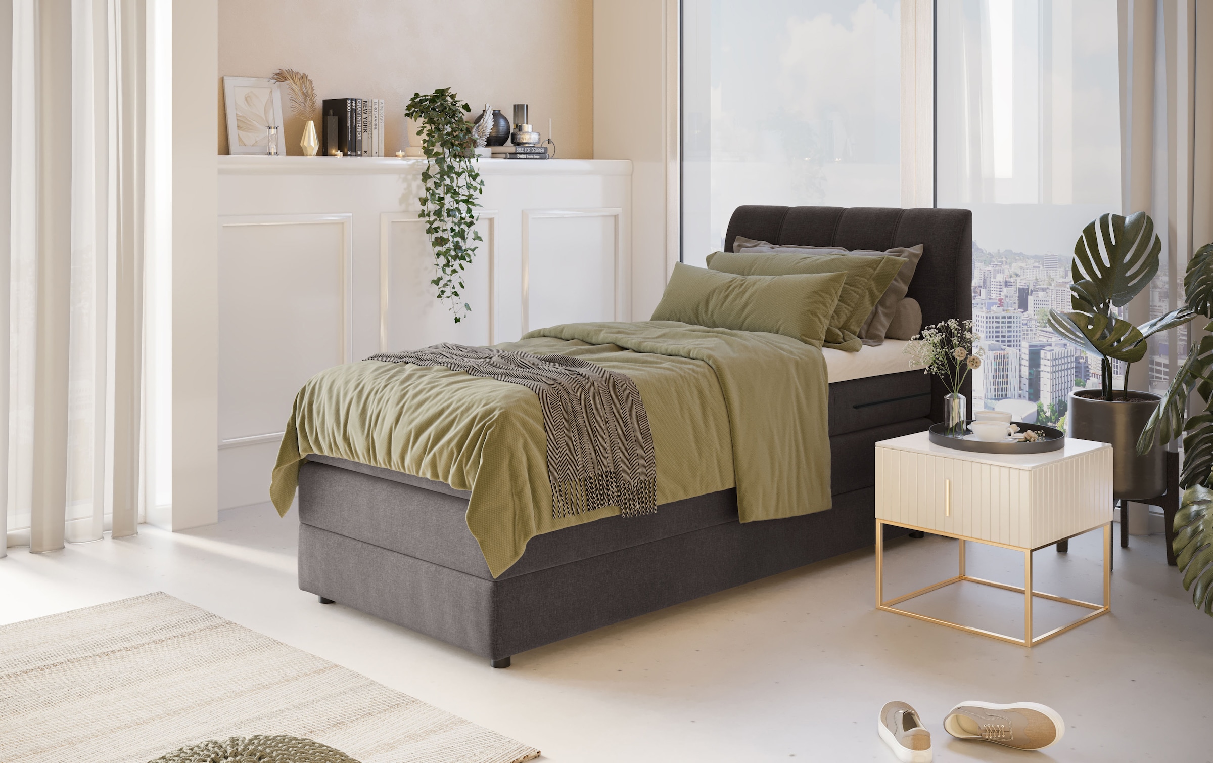 Home affaire Boxspringbett »Finja« besonders komfortable Liegehöhe, mit praktischem Bettkasten