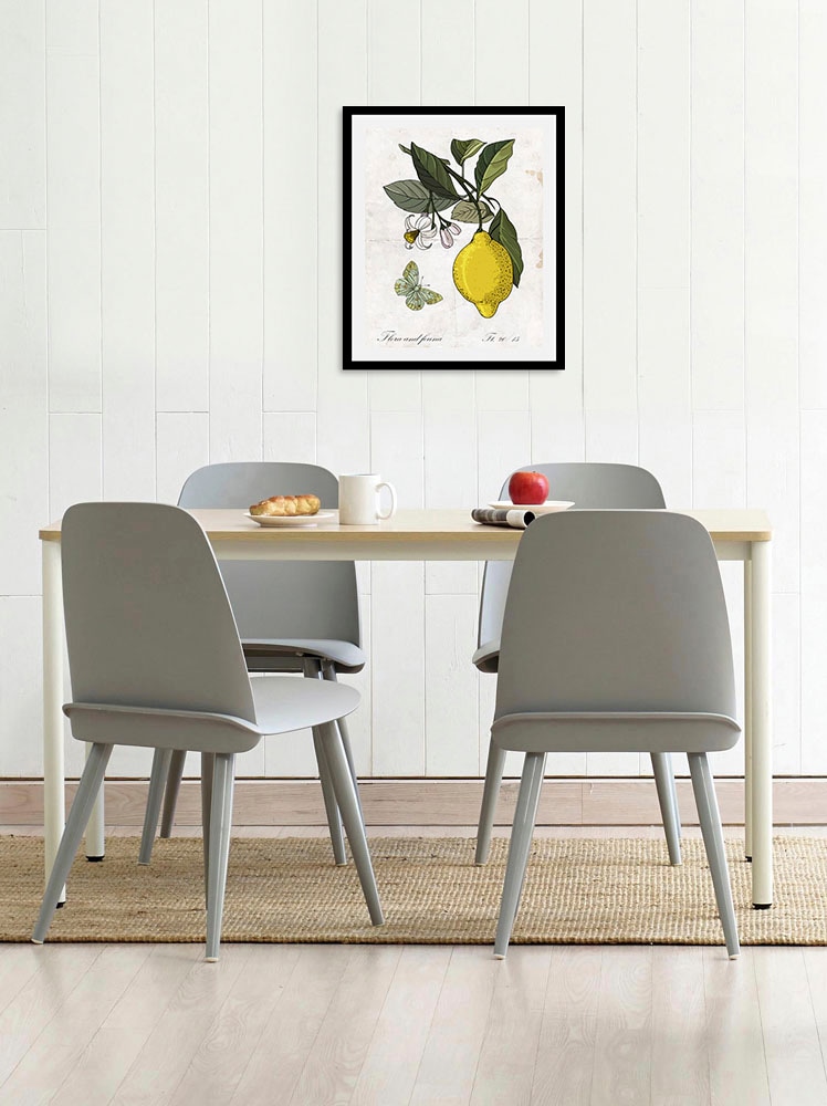 Image of queence Bild "Enyo" Essen Kunst Lebensmittel Obst Obst Bilder Schmetterlinge Schriftzug 1 Stk. tlg. gerahmt