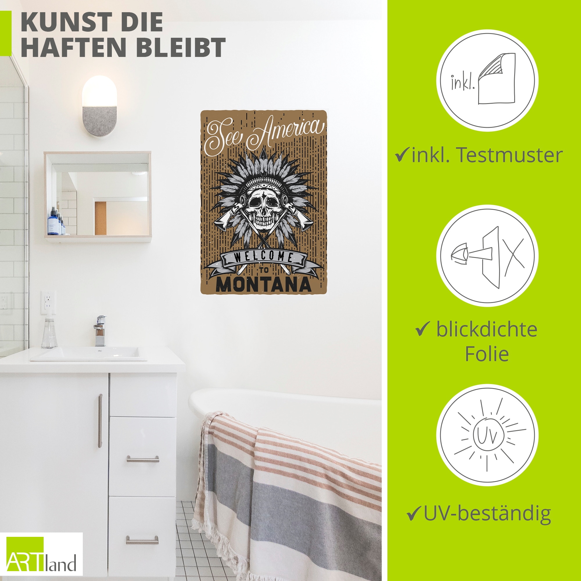 Artland Wandbild »Totenkopf Montana« 1 Stk. tlg. als Alubild, Leinwandbild, Poster, Wandaufkleber in verschied. Grössen