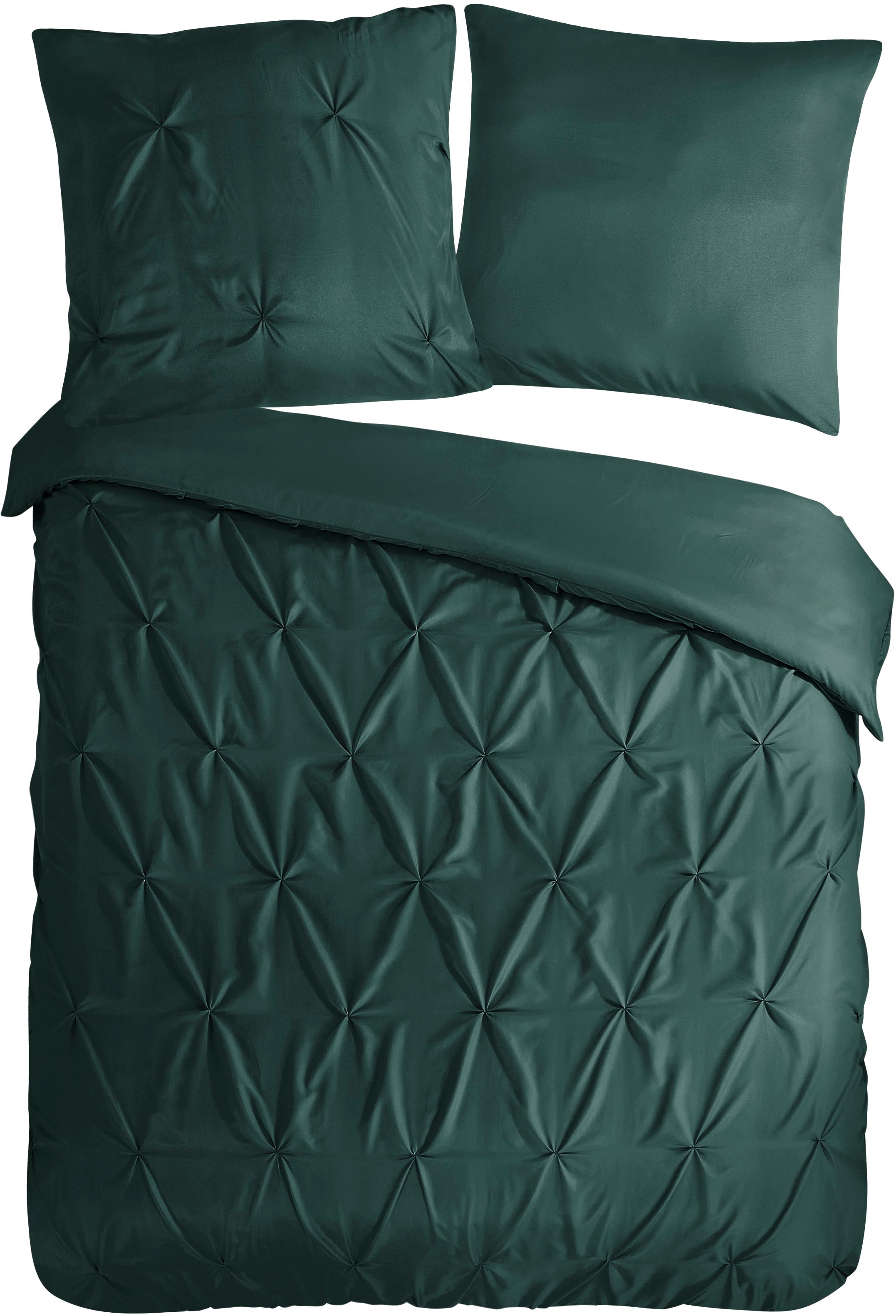 PURE luxury collection Bettwäsche »Elegance«, Mikrofaser, Uni, Stickerei, luxuriöse Falten, Reissverschluss, Grün
