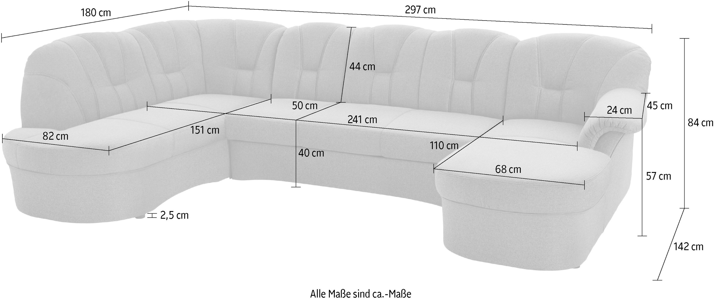 DOMO collection Wohnlandschaft »Papenburg U-Form«, in grosser Farbvielfalt, wahlweise Bettfunktion, frei im Raum stellbar