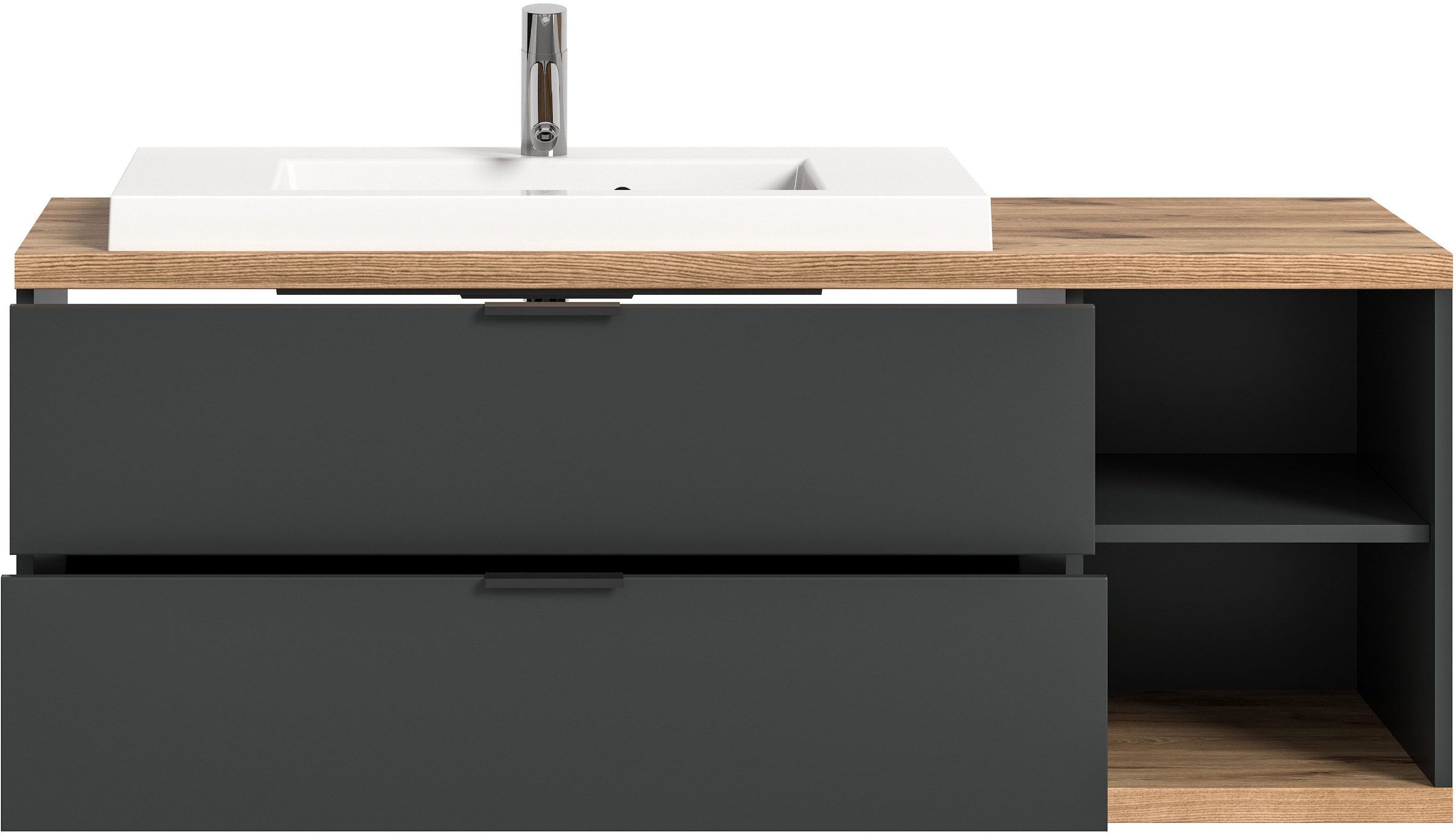 welltime Table de lavage »Sencillo, Waschbeckenunterschrank inkl. Mineralguss Waschbecken« Set, 1 cuis tlg. Sencillo, Waschbeckenunterschrank,2 Schubladen, 2 offene Fächer