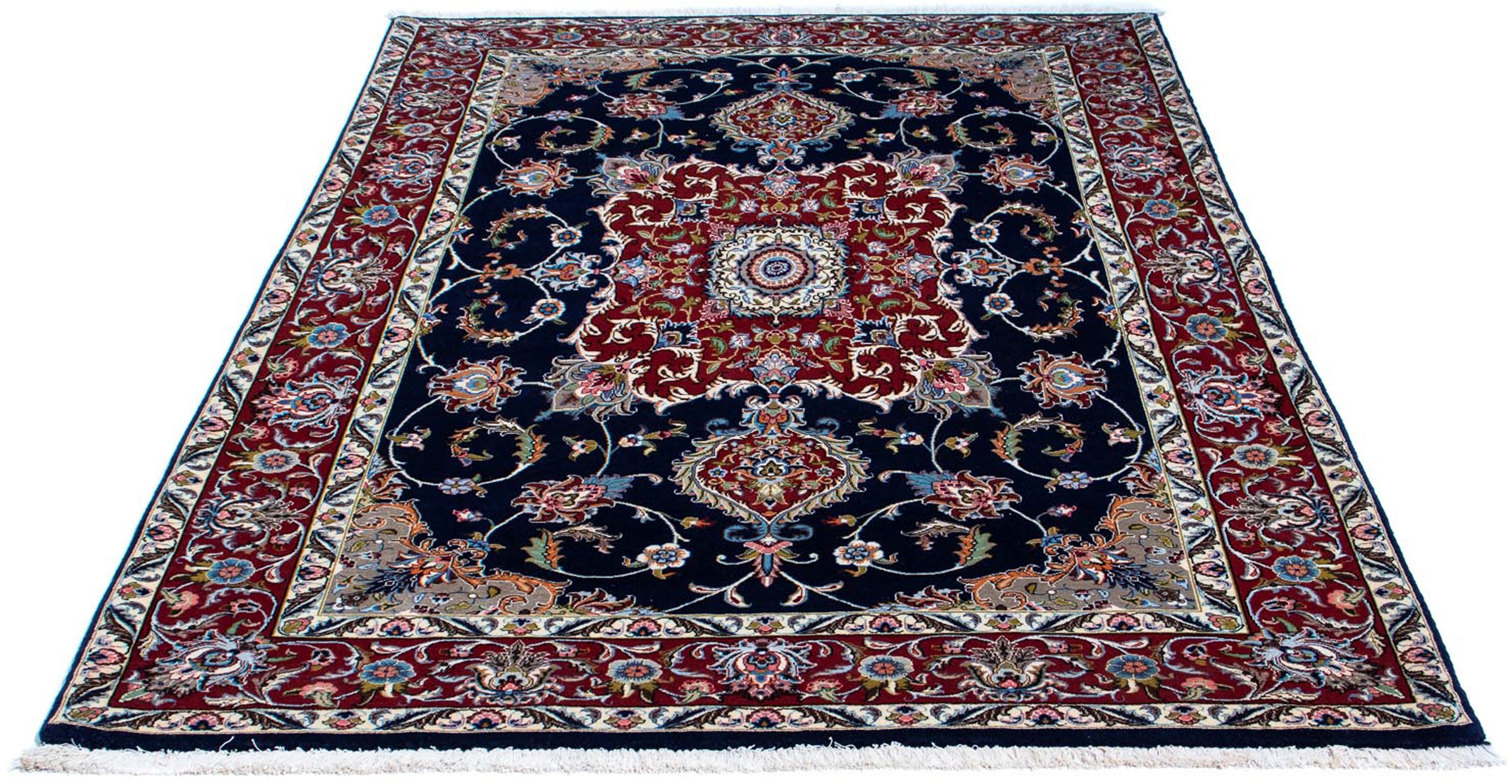Image of morgenland Orientteppich »Perser - Ghom - 198 x 142 cm - dunkelblau«, rechteckig, 10 mm Höhe, Wohnzimmer, Handgeknüpft, Einzelstück mit Zertifikat bei Ackermann Versand Schweiz