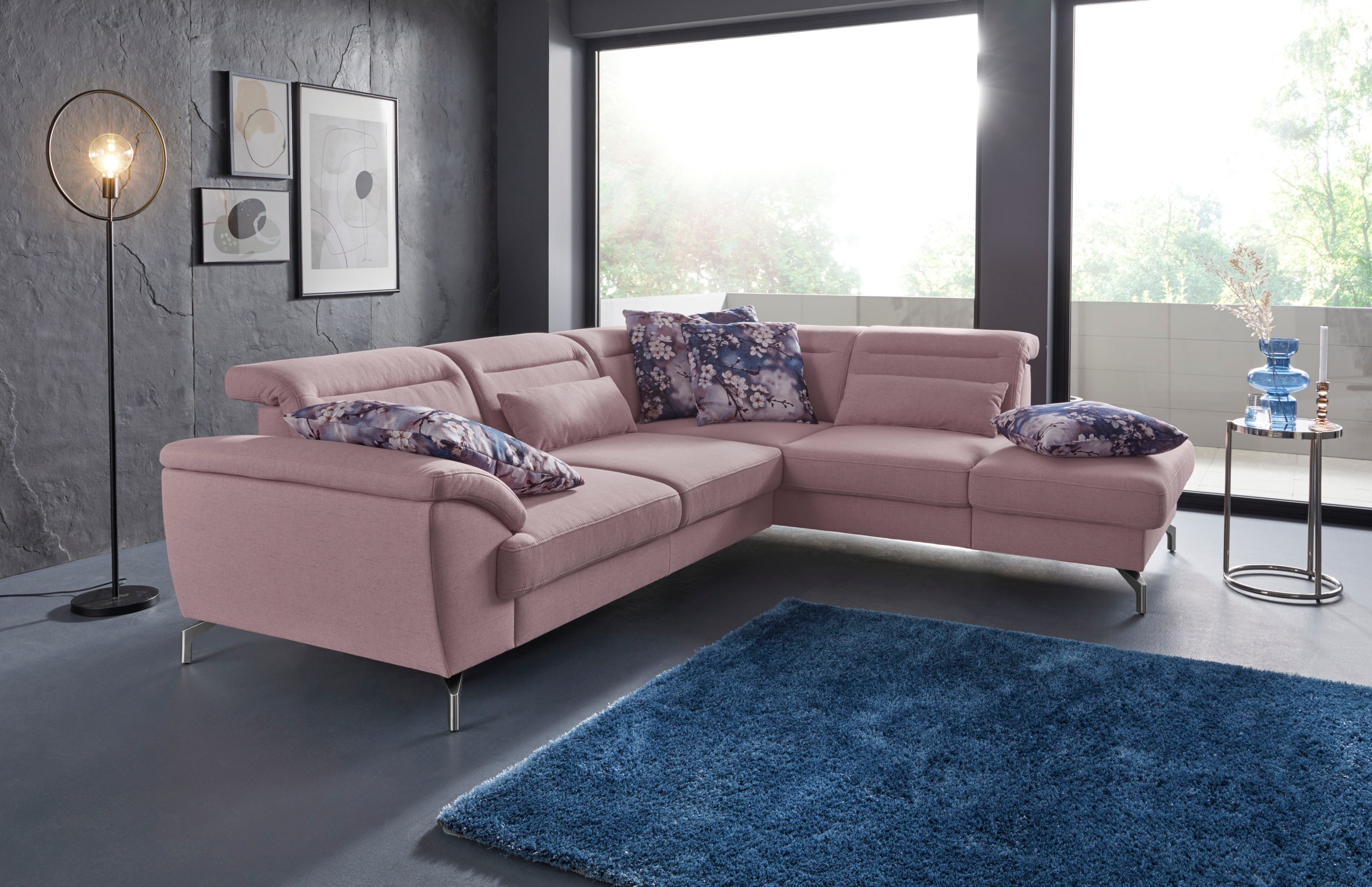 sit&more Ecksofa »Percy L-Form«, 12 cm Fusshöhe, Sitztiefenverstellung, wahlweise in 2 Fussfarben
