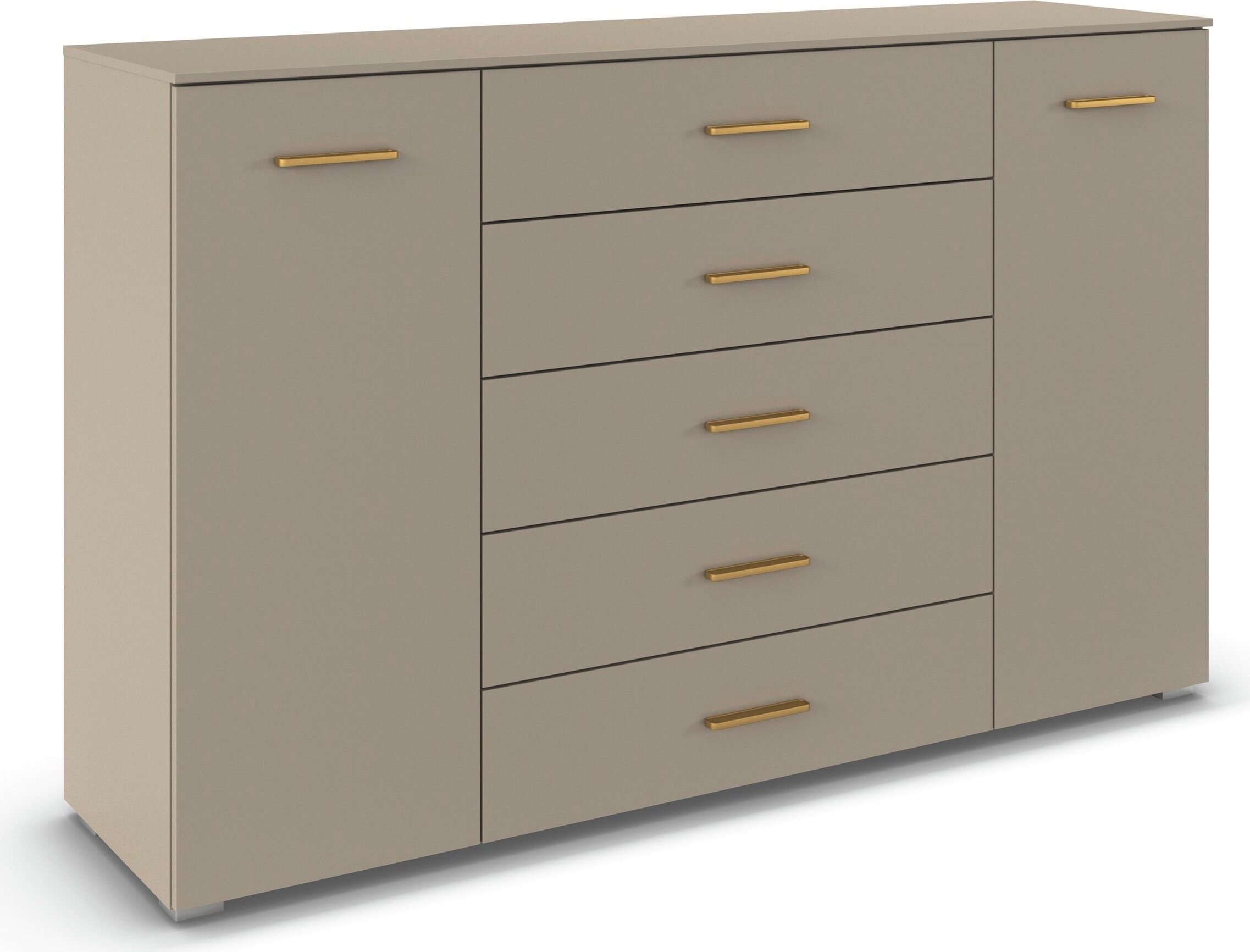 Image of GOODproduct Kombikommode "Sideboard Kommode Schubladen SCHNELLMONTAGESYSTEM ZELLARA by rauch-ONE" Taupe, 2-türig 5 Schubladen, Griffe Gold aus Metall MADE IN GERMANY