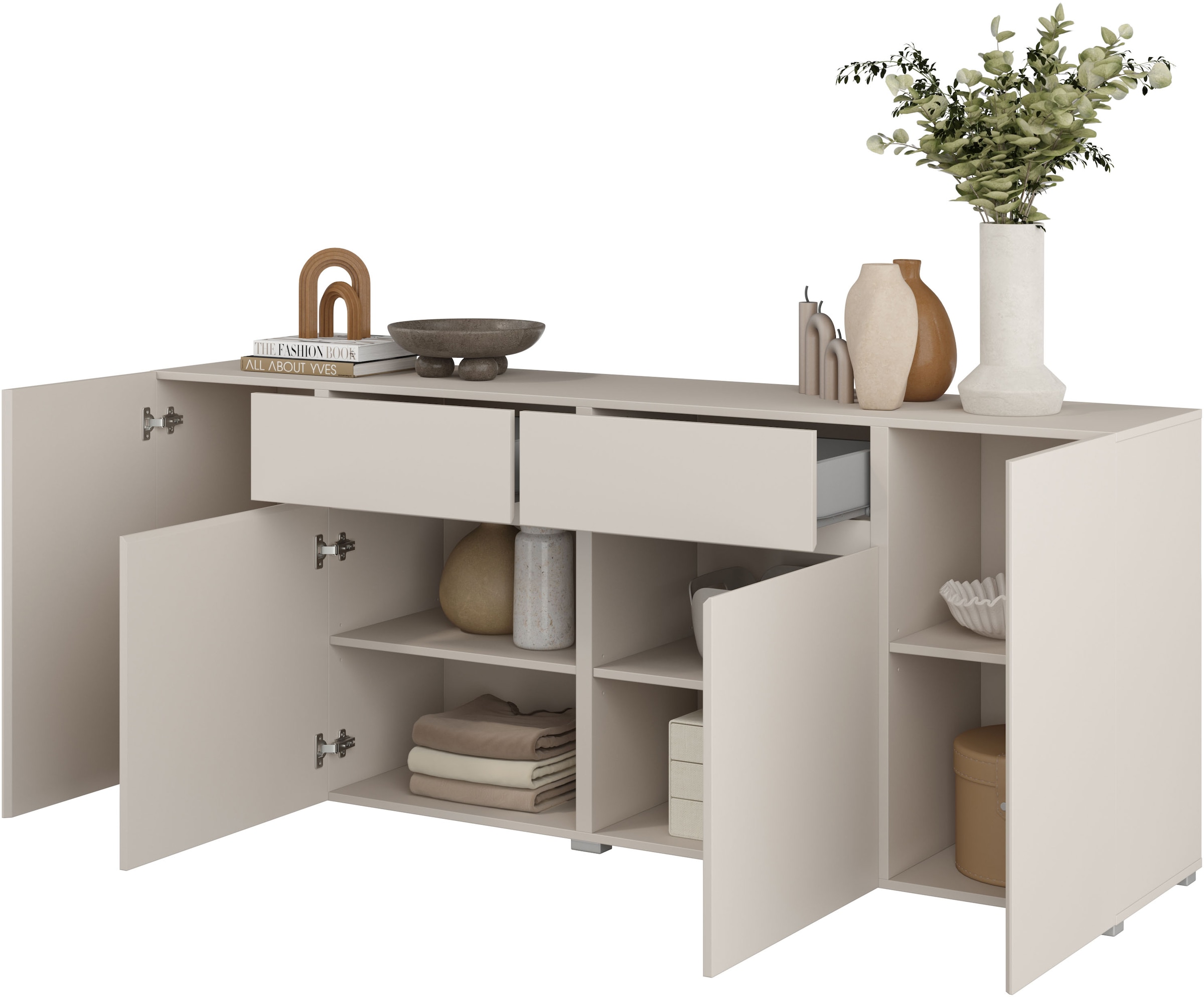 GOODproduct Sideboard »Metric,Breite 195 cm, grifflose Kommode 4 Türen/2 Schubkästen« Schubladenschrank mit viel Stauraum, Einlegeböden verstellbar
