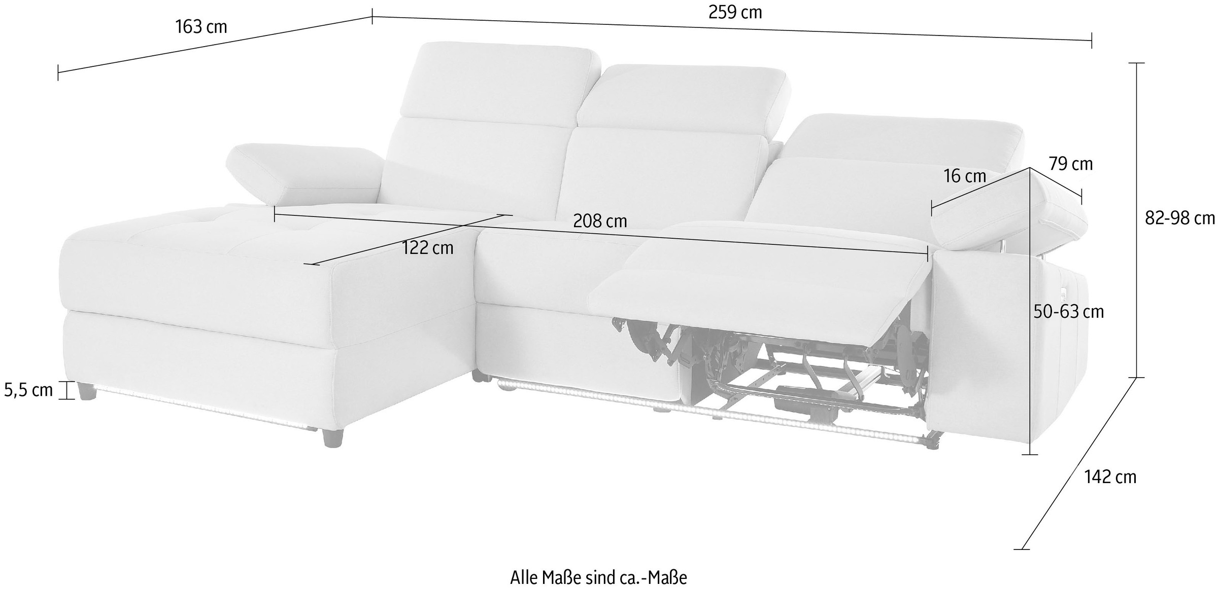 Home affaire Canapé d'angle »Kilado, L-Form,« mit Relaxfunktion, verstellbarer Armlehne, Kopfteilverstellung