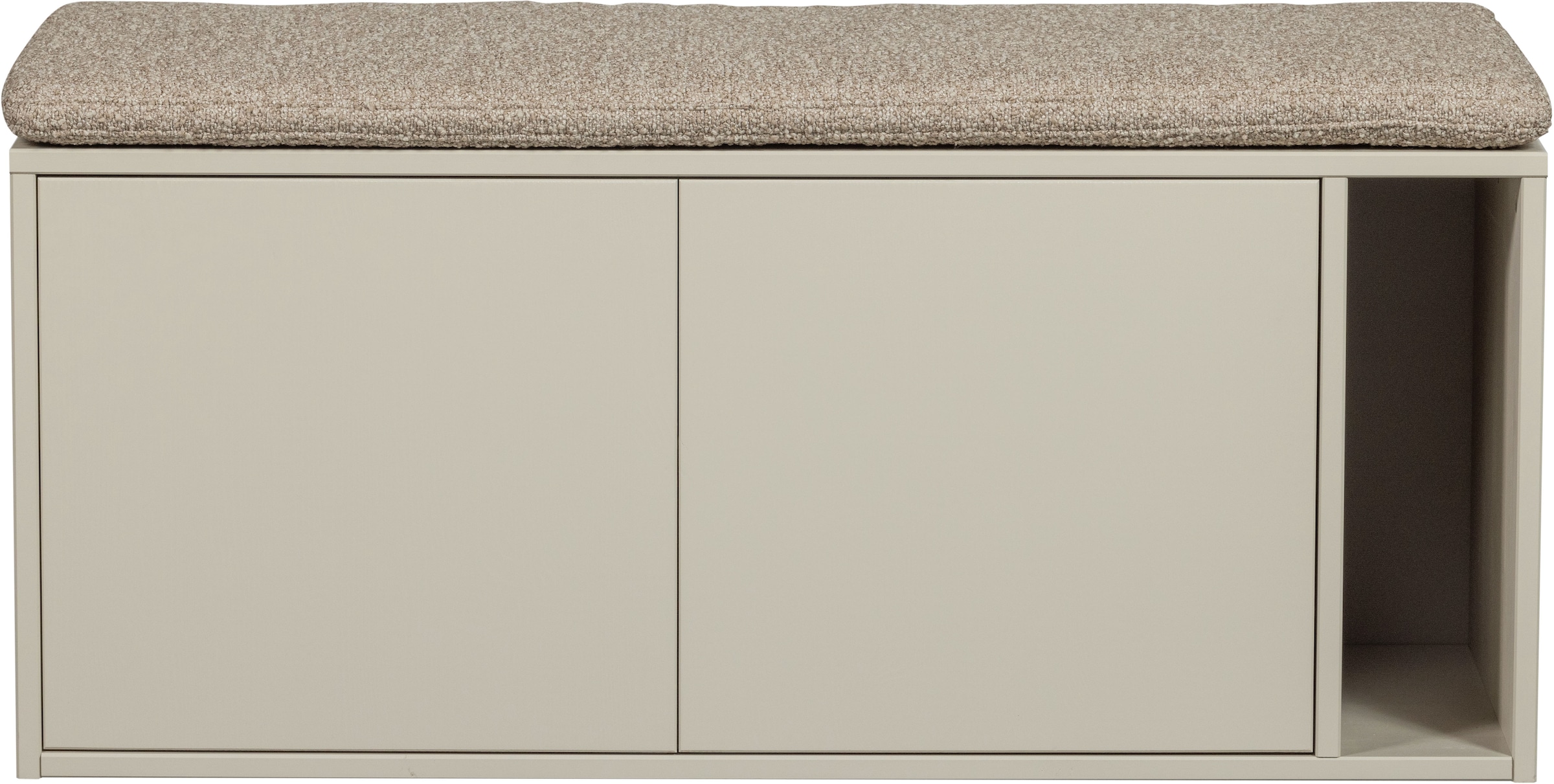 WOOOD Sitzbank »Settle Down FSC®-Kiefernholz mit Bouclé-Kissen, H 50 x B 108 x T 44 cm« Kabeldurchführung, Maximale Verschleissfestigkeit, Pfleigleicht