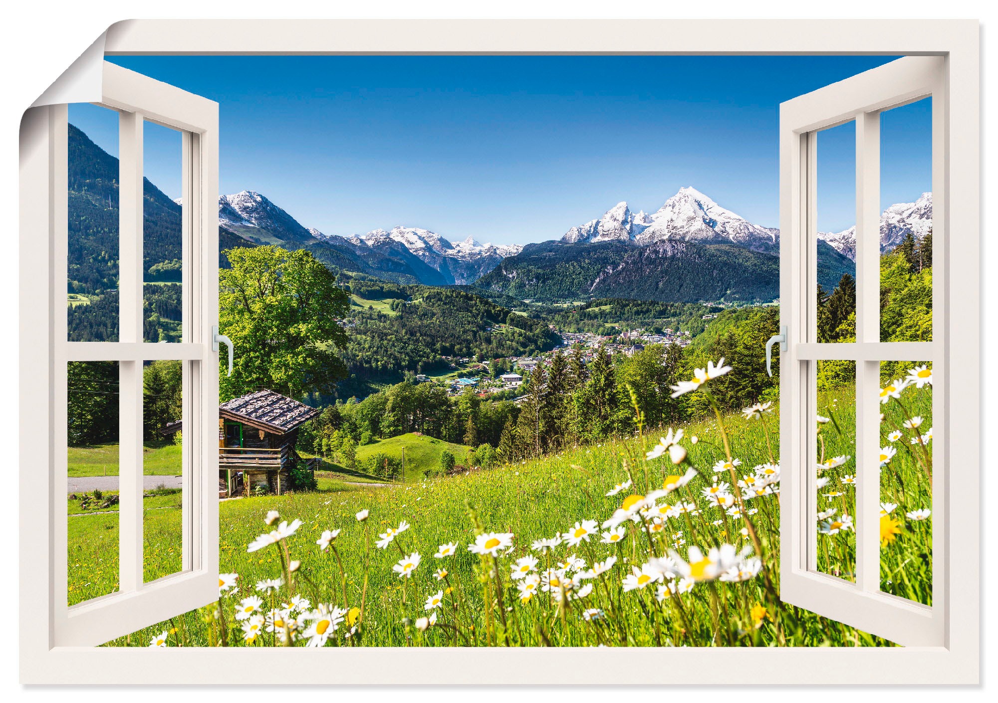 Image of Artland Wandbild »Fensterblick Bayerischen Alpen«, Berge, (1 St.), in vielen Grössen & Produktarten - Alubild / Outdoorbild für den Aussenbereich, Leinwandbild, Poster, Wandaufkleber / Wandtattoo auch für Badezimmer geeignet bei Ackermann Versand Schweiz